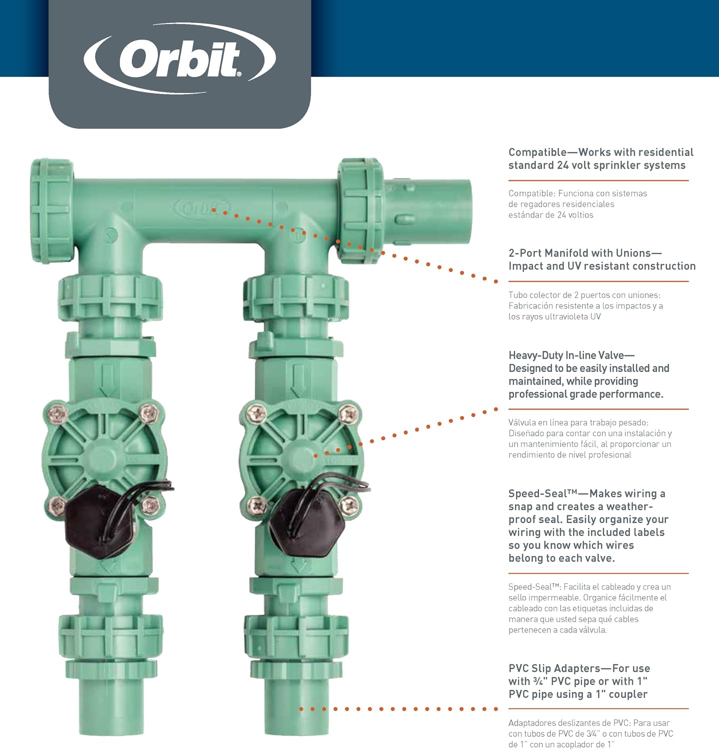 Orbit 57250 2-Valve Heavy Duty Preassembled Manifold