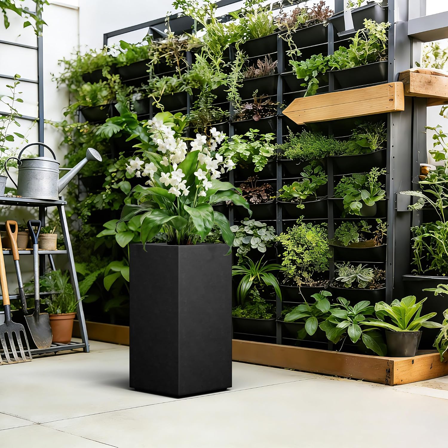 Kante Accent Column Square Pale Gray Concrete Planter 23.6" H, Outdoor