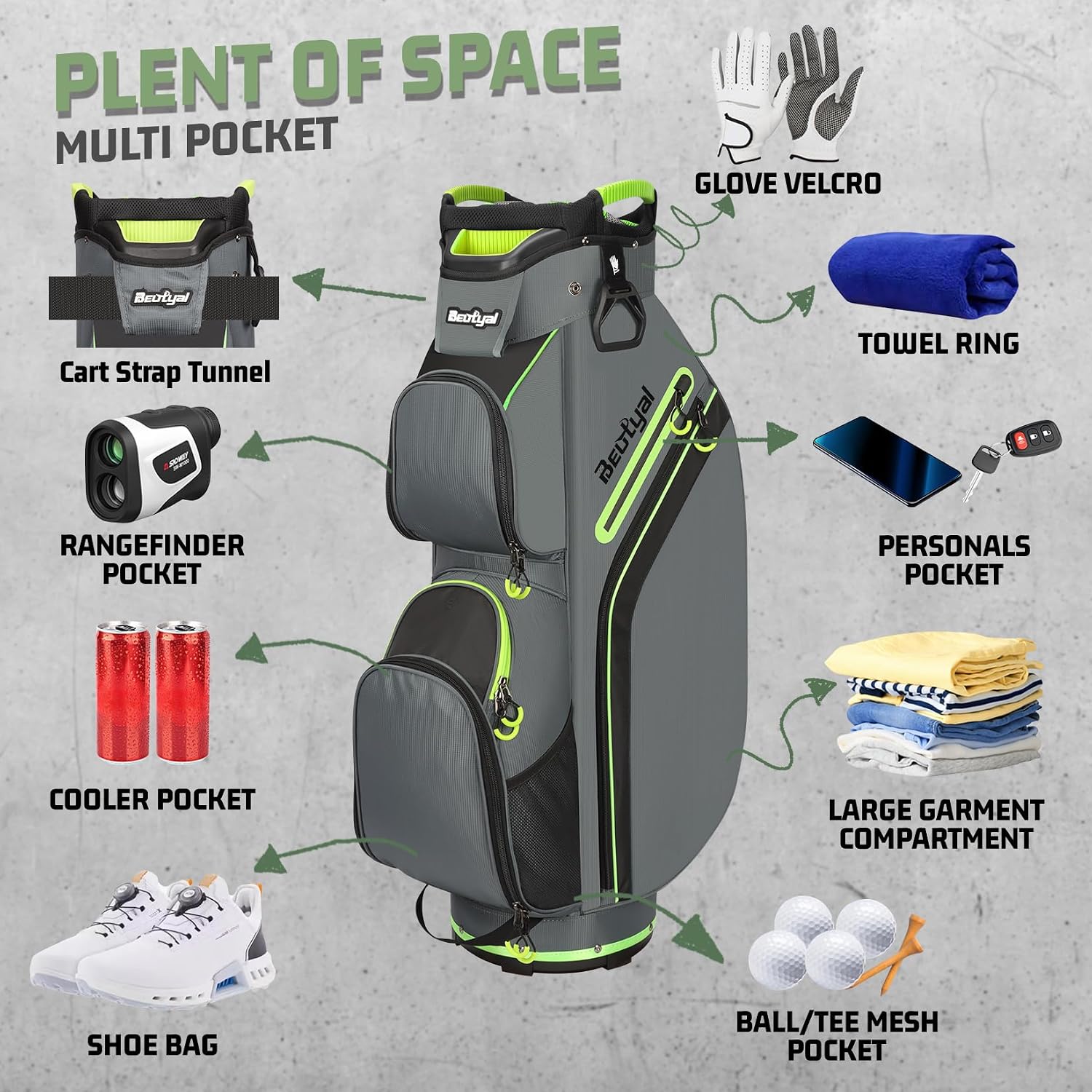 15-Way Golf Cart Bag, Lightweight Golf Club Bag for Men with Cooler | 15 Separate Compartments Easy Club Access Multiple Storage Pockets Cart Strap Channel Beverage Storage and Carry Handles