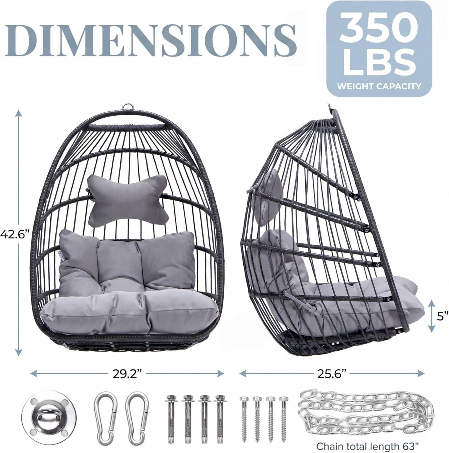 Nicesoul Foldable Space-Saving Hanging Egg Chair No Stand, 350lbs Reinforced Frame with Swing Design, Deep Seat with Thick Cushion