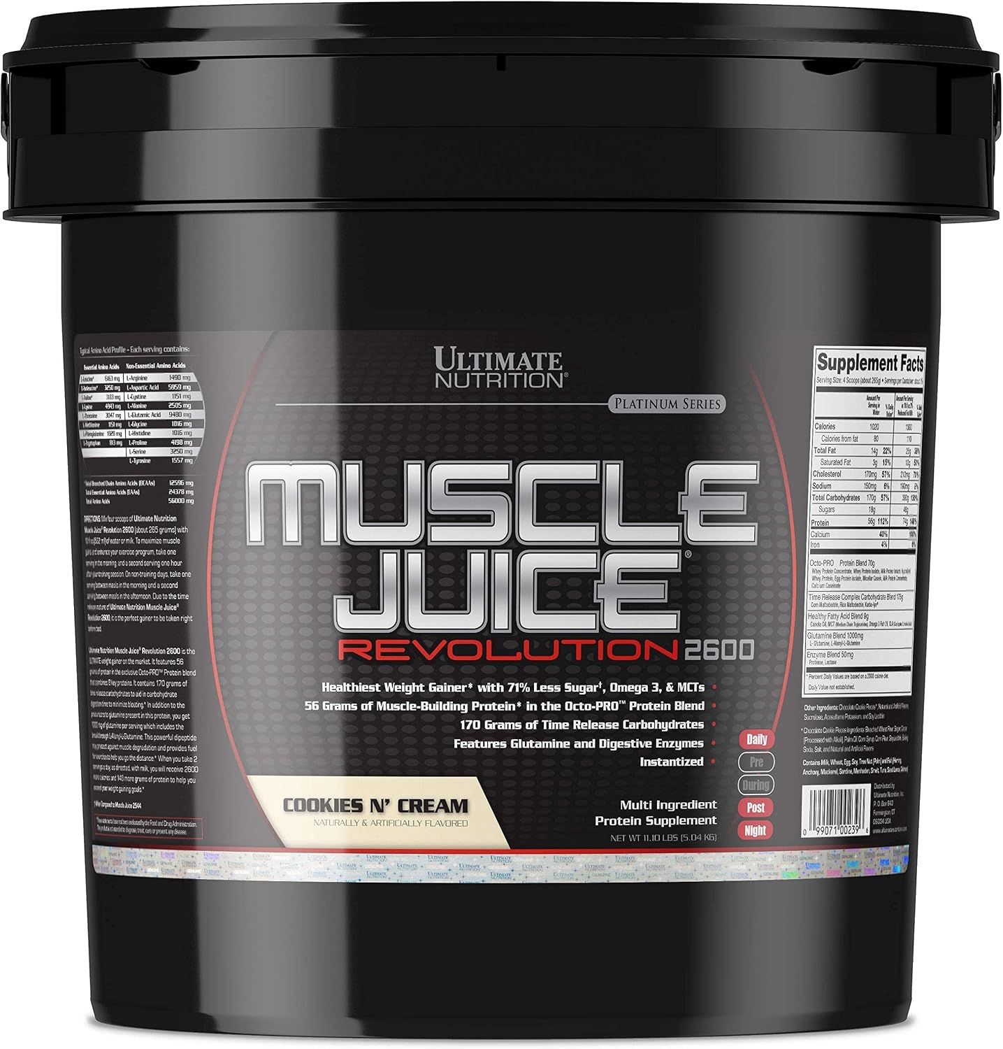 Ultimate Nutrition Muscle Juice Revolution 2600 Weight Gainer, Muscle Recovery with Glutamine, Micellar Casein and Time Release Complex Carbohydrates, Banana Protein Powder, 4.69 Pounds | 70g Octo-PRO™ Protein Blend, 175g Time-Release Carbs, 1000mg Gluta…