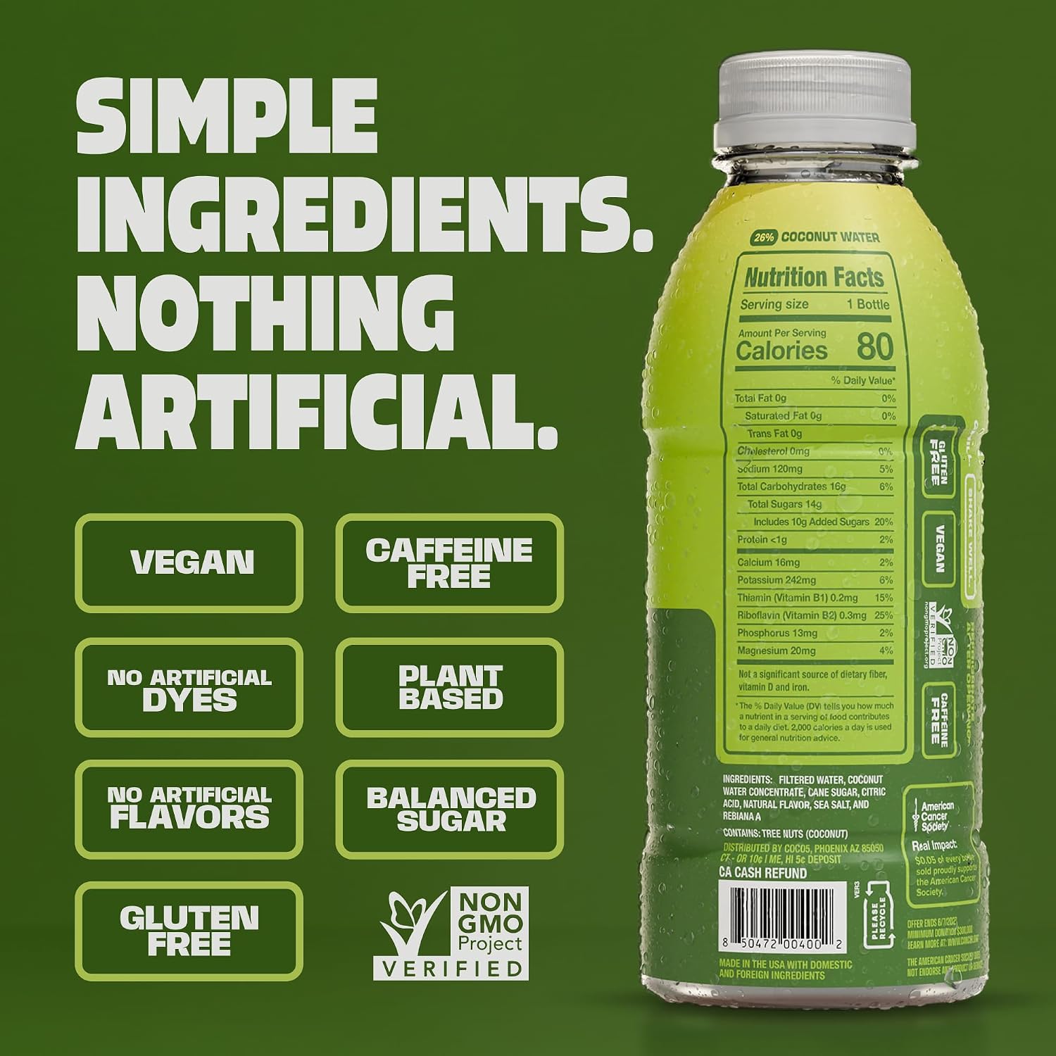 Coco5 Original Coconut Water Natural Electrolyte Sports Drink, 12 Pack | Active hydration. Low sugar, nothing artificial. Potassium, sodium, magnesium, calcium, chloride. 8 real ingredients.