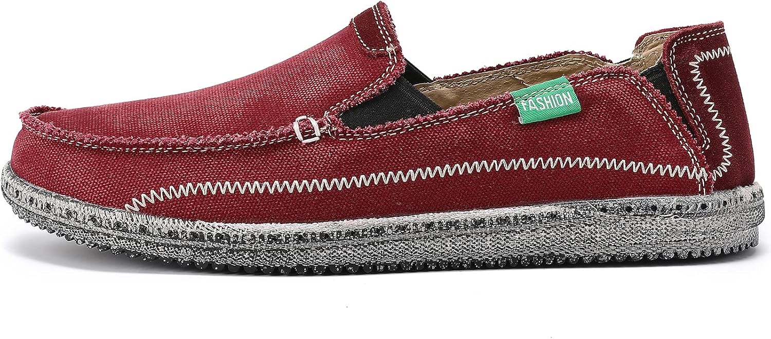VILOCY Mens Slip on Deck Shoes Casual Canvas Loafers Beach Boat Shoes Zero Drop Vintage Flat