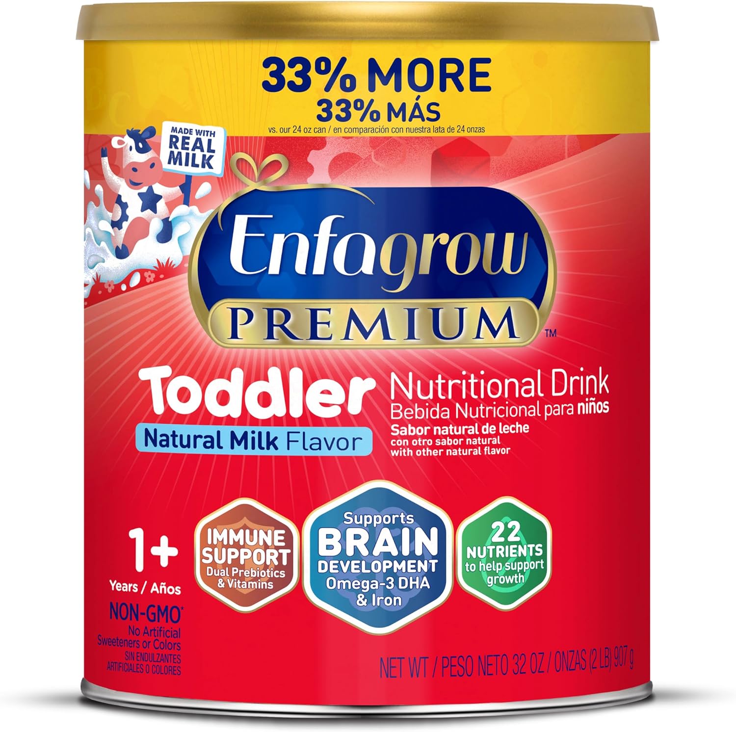 Enfagrow Premium Toddler Milk Nutritional Drink, Enfagrow Toddler Drink, Try Our Brain-Supporting Trio, 32oz Can