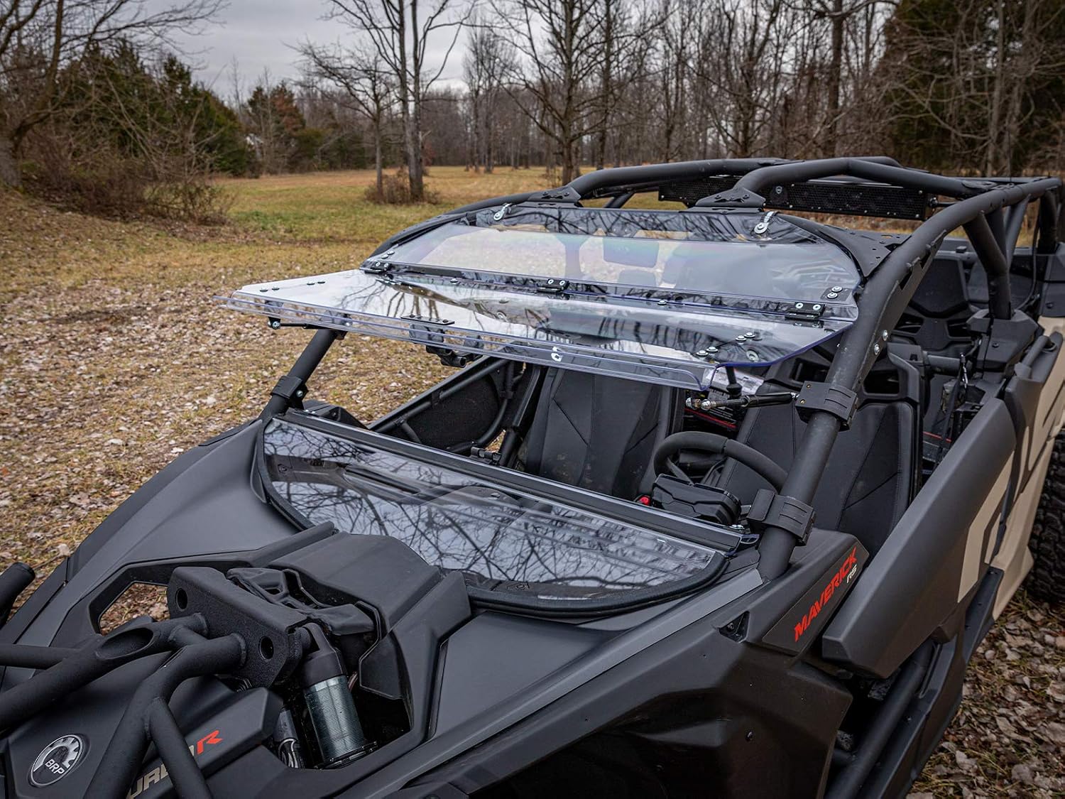 SuperATV Flip Windshield for Can Am Maverick X3 | 2017+ | 1/4" Polycarbonate Scratch-Resistant Windshield, Maverick X3 Models (See Fitment), Clear, USA Made