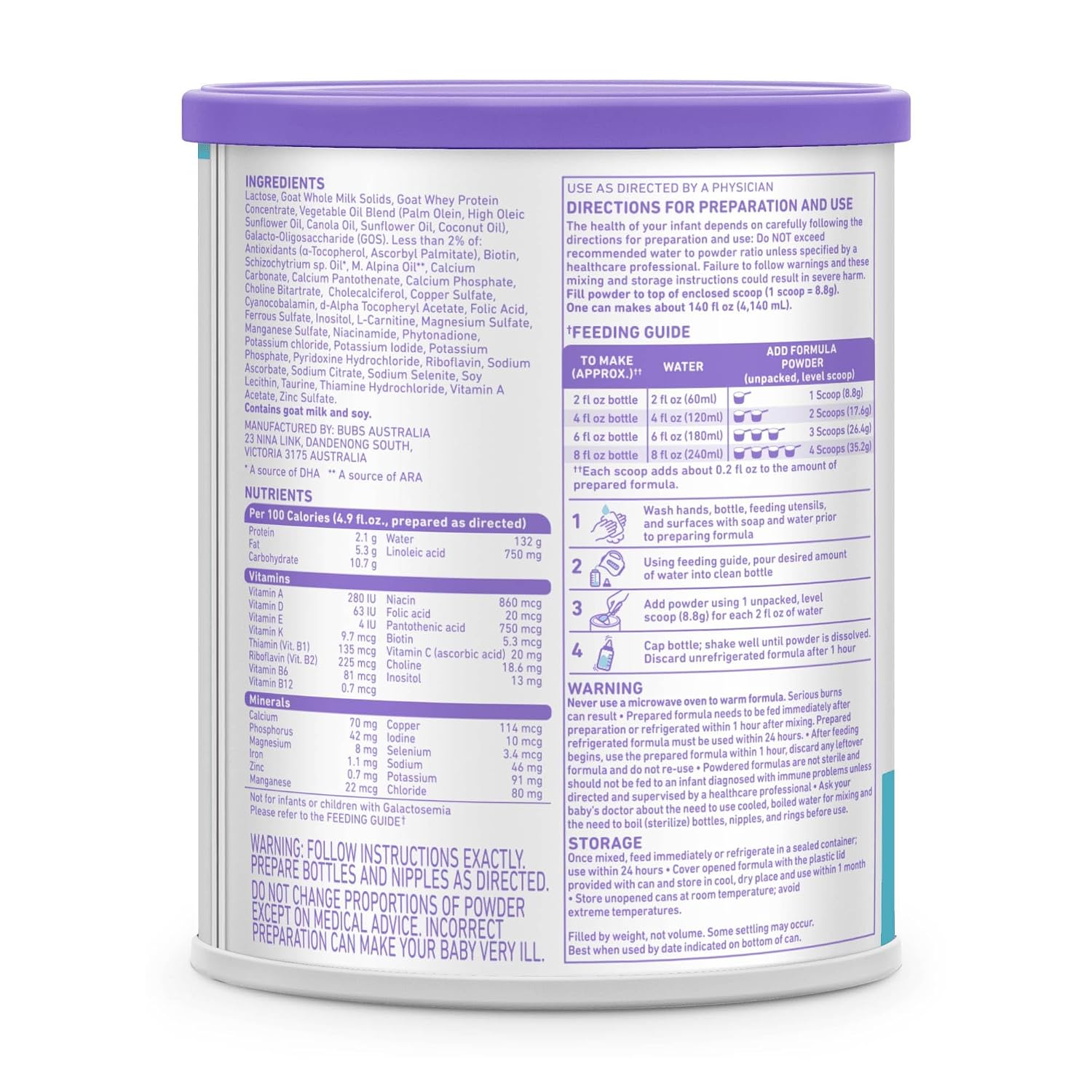 Bubs Whole Goat Milk Infant Formula for 0-12 Months, Non-GMO Milk, 20 oz | Goat Milk-Based Powder with Iron, DHA, ARA, Prebiotics & Essential Nutrients to Support Gentle Digestion