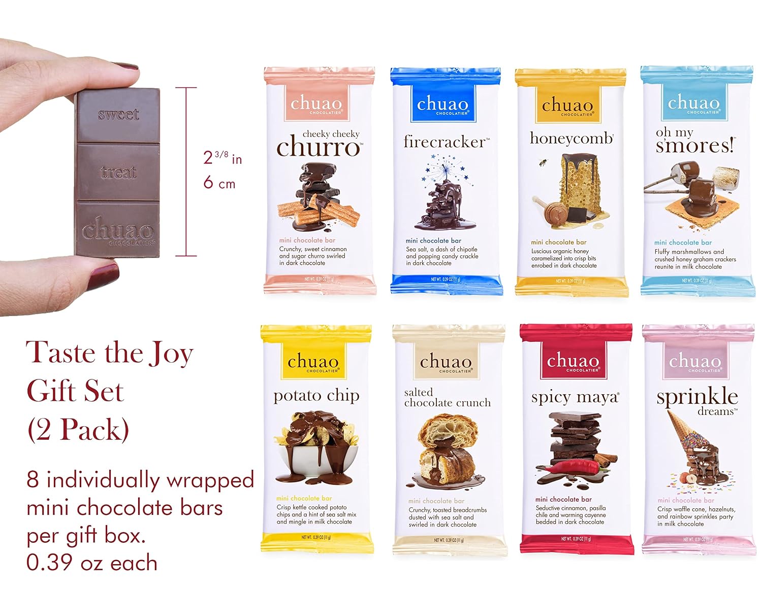 Chuao Chocolatier Taste the Joy Mini Gourmet Chocolate Bar Gift Box | Milk and Dark Chocolate Variety Sampler |16 Mini Bars (0.39 oz each)