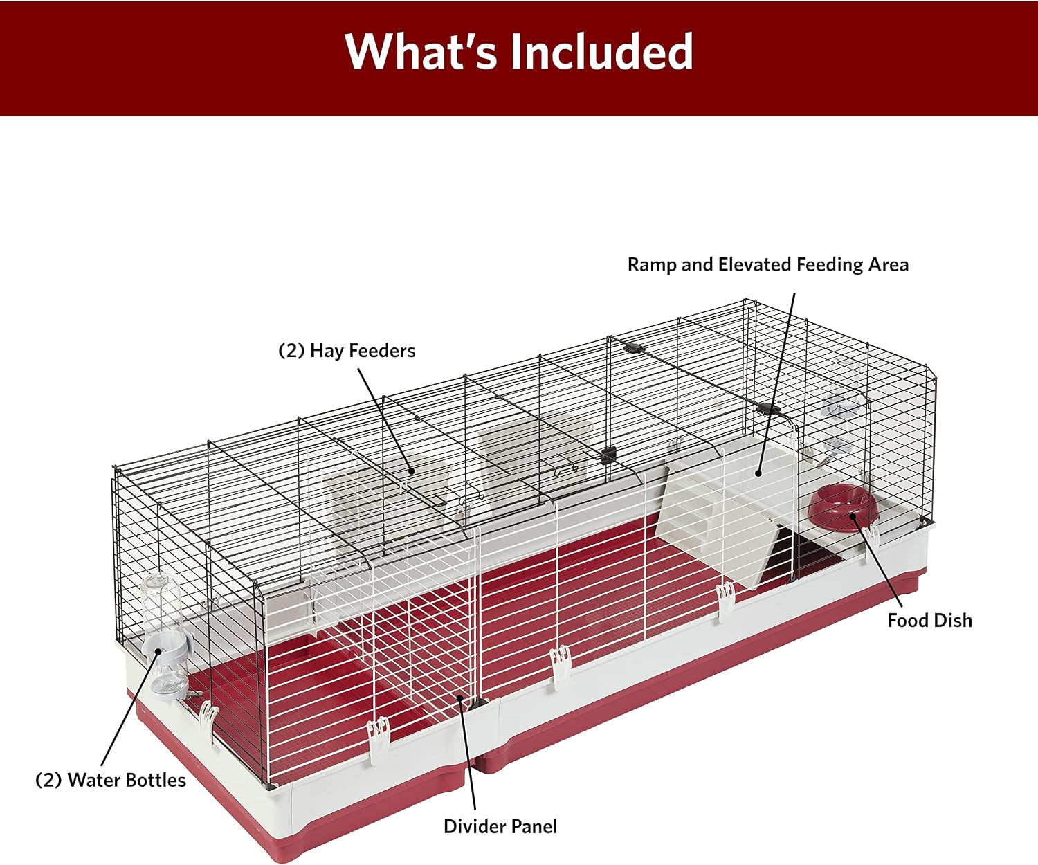 MidWest Homes for Pets 158 Wabbitat Deluxe Rabbit Home, Rabbit Cage, 39.5 L x 23.75 W x 19.75 H Inch, Maroon/White