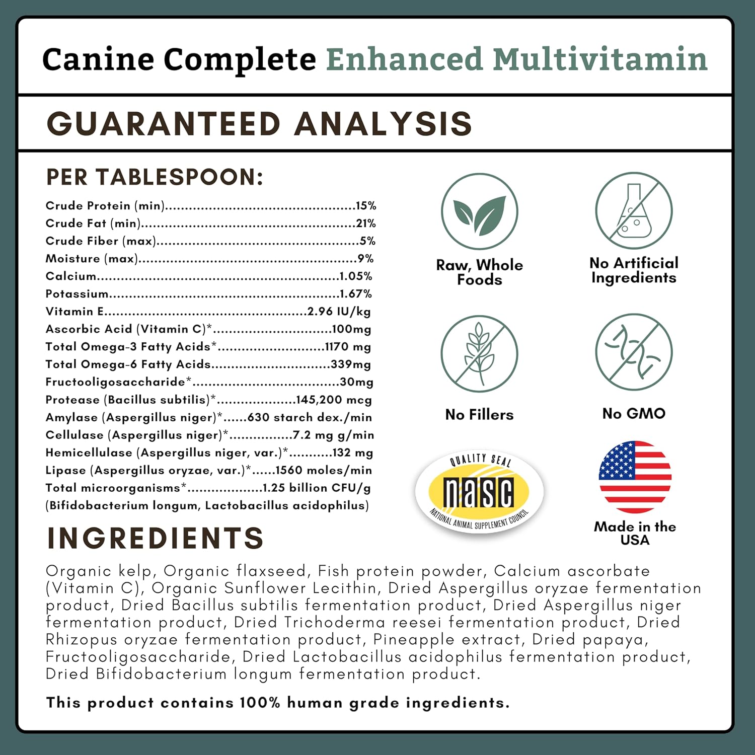 Organic Dog Vitamins | 1 Lb | 45 Scoops | Daily Dog Multivitamin with Prebiotics, Probiotics for Immune Support, Skin Coat, Digestion, & Joint Health | Canine Complete
