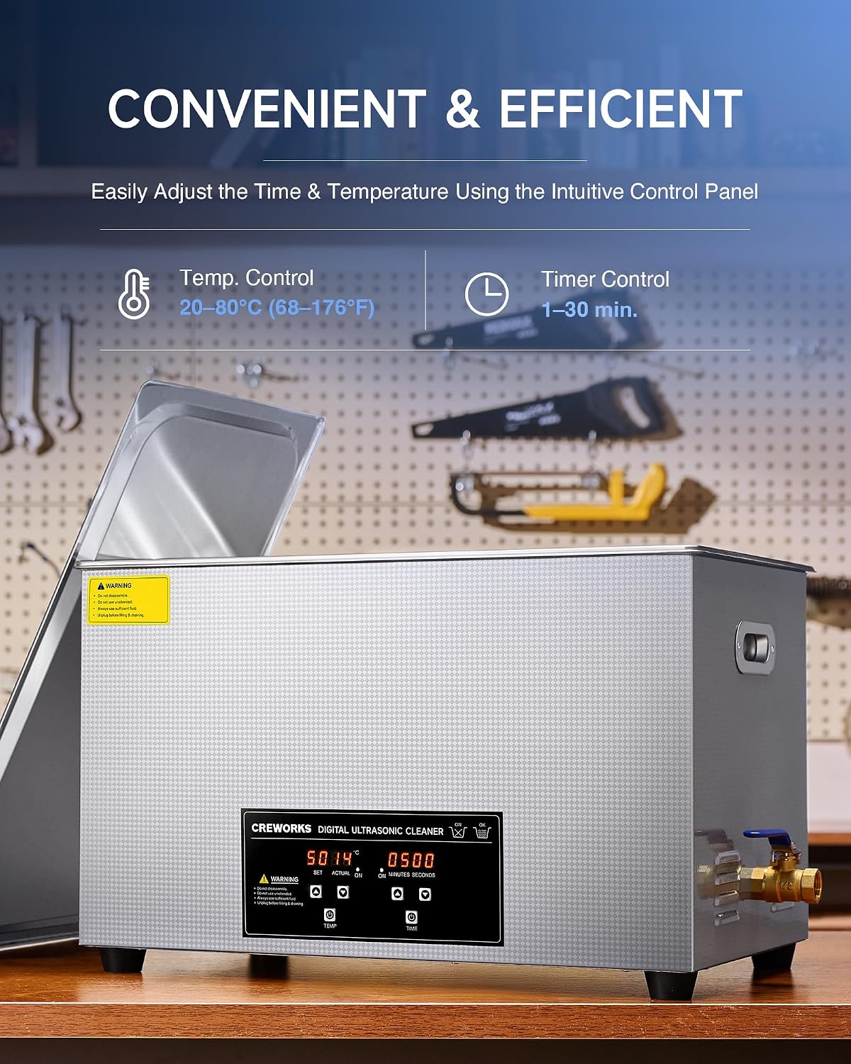 CREWORKS 3L Ultrasonic Cleaner, 0.8 gal Digital Sonic Cavitation Machine | 120W Stainless Steel Professional Jewelry Cleaner for Cleaning Tool Watch Glasses Retainer Denture Parts with Heater & Timer