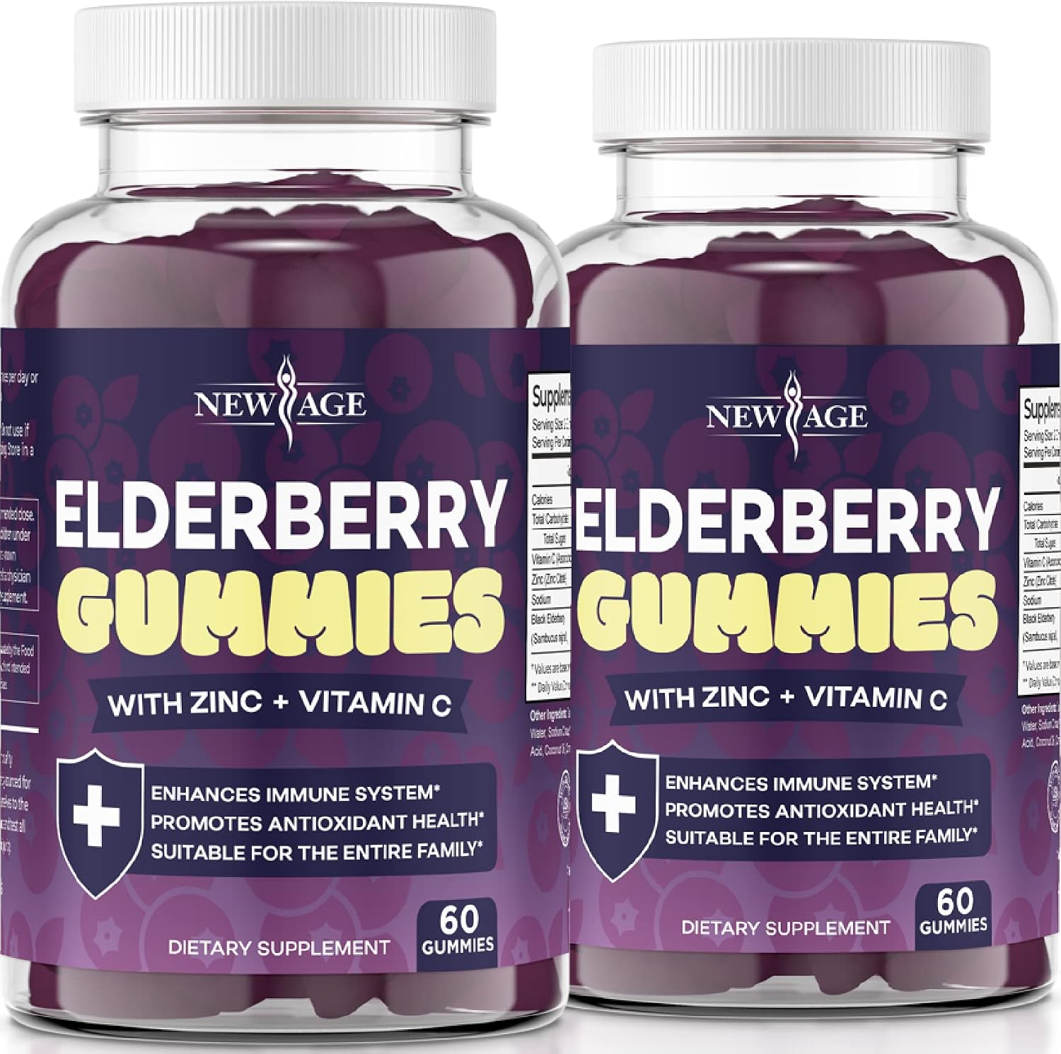 NEW AGE (2-Pack) Premium Elderberry Gummies for Adults Kids with Vitamin C, Zinc