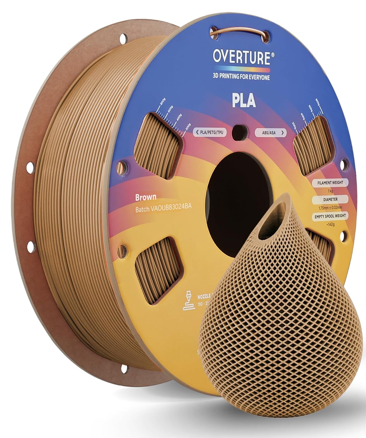 OVERTURE High Speed PLA Filament 1.75mm 3D Printer Filament,1kg White