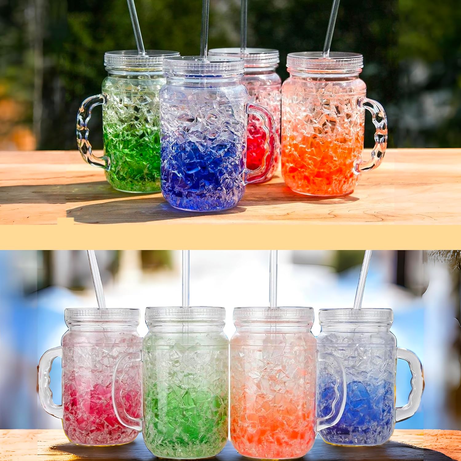 Lily's Home Freezer Beer Mugs - Set of 4 Freezable Gel-Filled 16 oz BPA-Free Acrylic Frozen Mugs for Outdoor Entertaining and Gifting