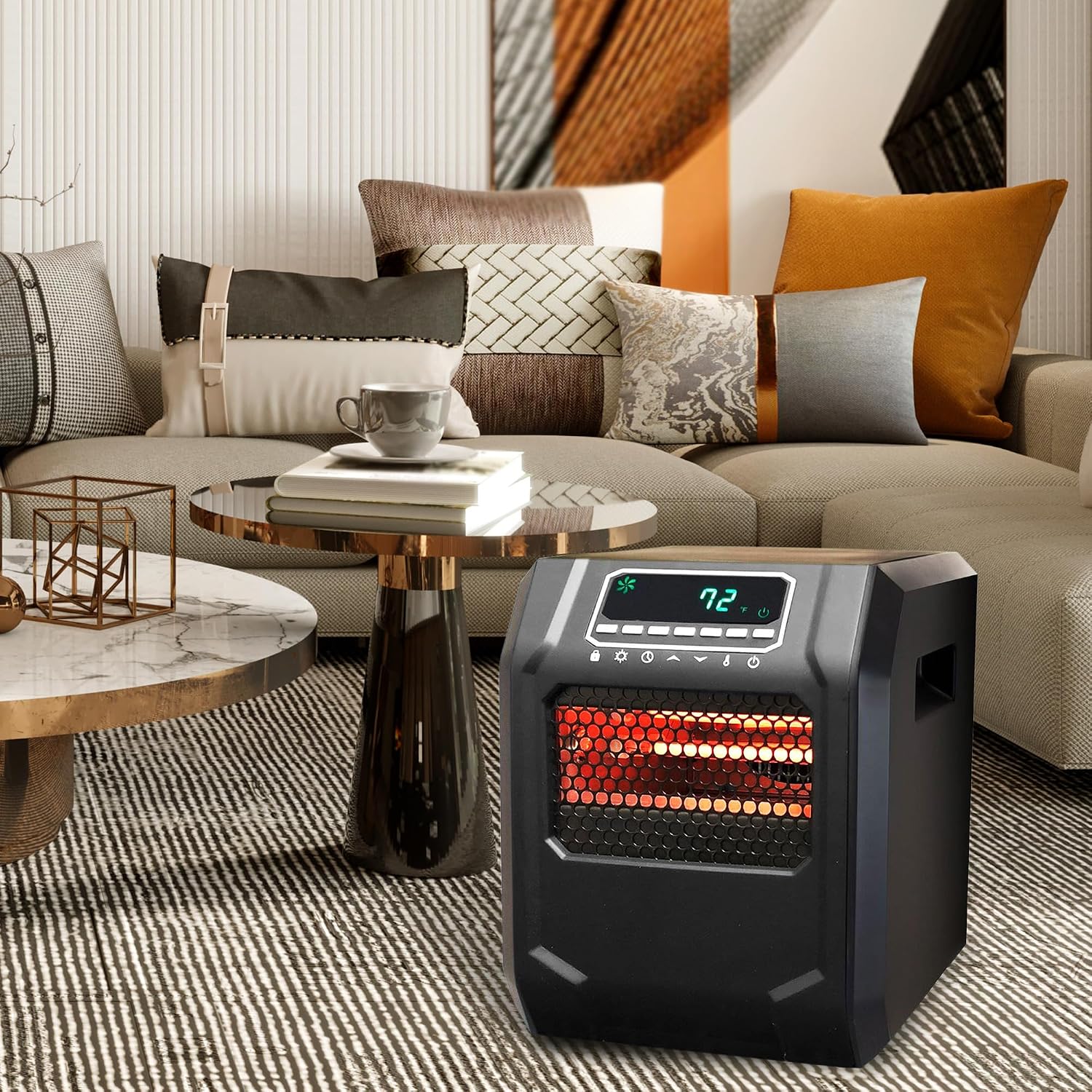 LIFESMART GLOBAL 1500 Watt 4 Element Portable Electric Infrared Quartz Bulb Room Heater for Indoor Use with 3 Heat Settings and Digital Panel - Black