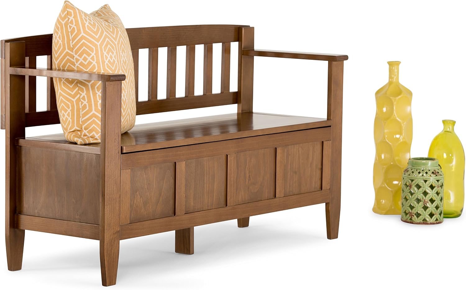 SIMPLIHOME Connaught 30" Wide Solid Wood Storage Bench in Chestnut Brown | Contemporary entryway bench with lift-up lid and hidden storage; mudroom, hallway, foyer, or shoe bench.
