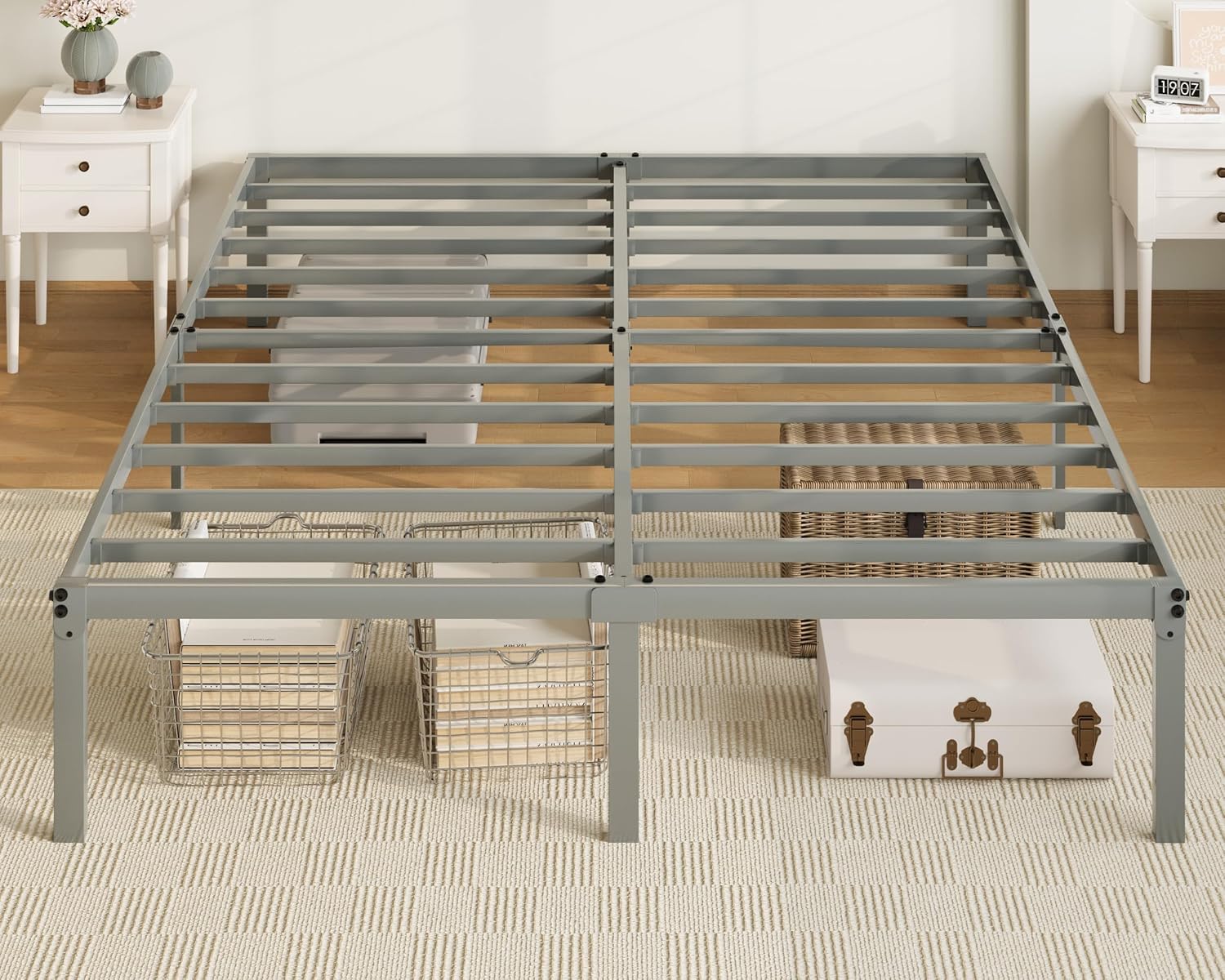 Allewie Full Size Bed Frame, 14 inch Metal Platform Beds with Storage Space, No Box Spring Needed and Easy Assembly, White