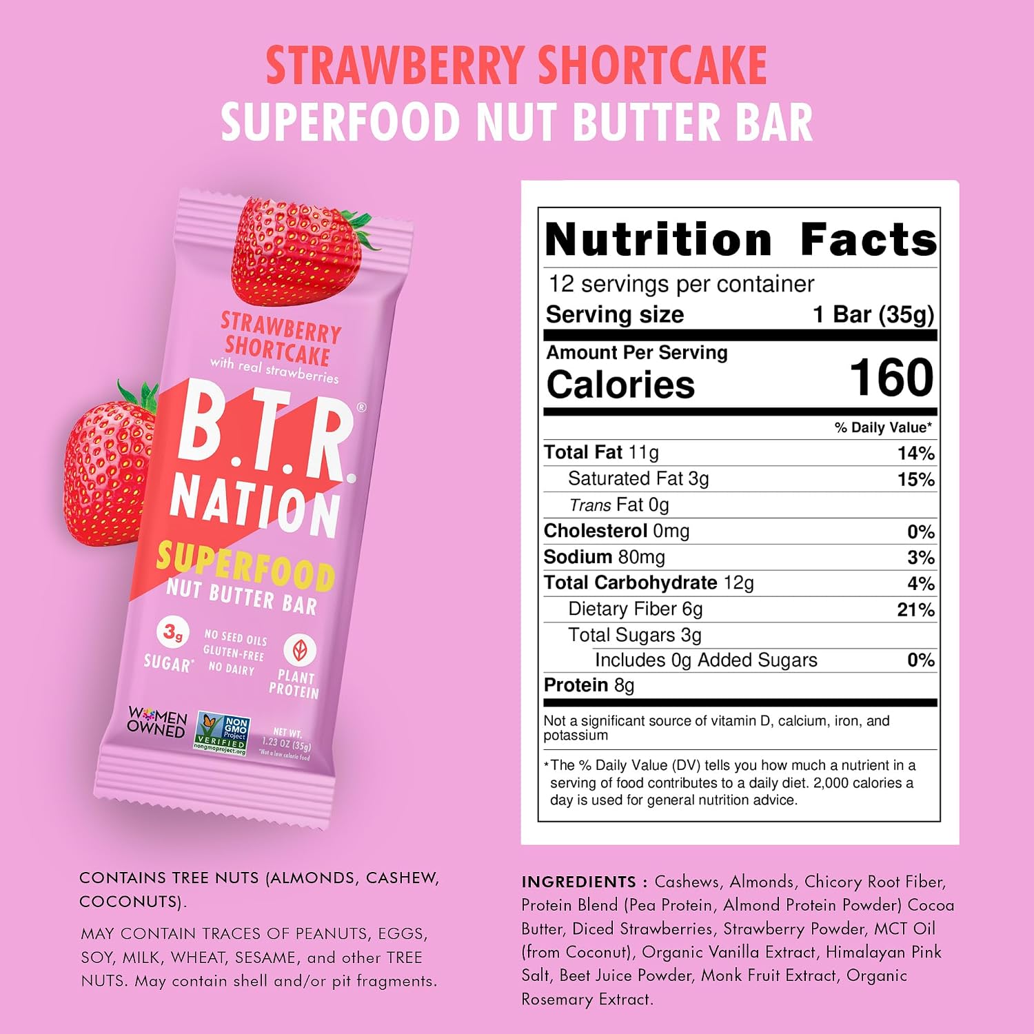 B.T.R Nation - Superfood Protein Bar Dark Chocolate - Vegan - 12 Bars