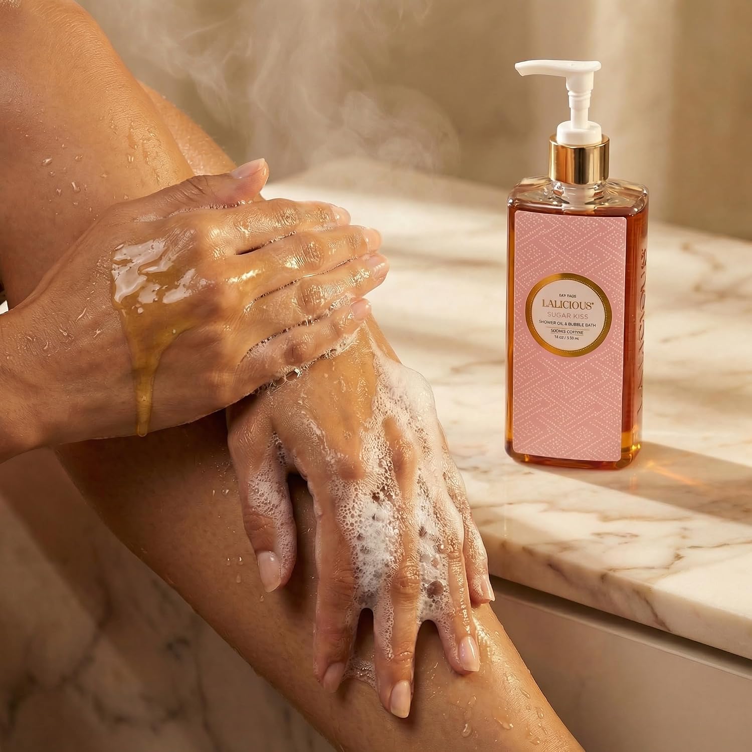 LALICIOUS Sugar Kiss® Shower Oil & Bubble Bath, Moisturizing Body Wash with Topical Probiotics & Grapeseed Oil