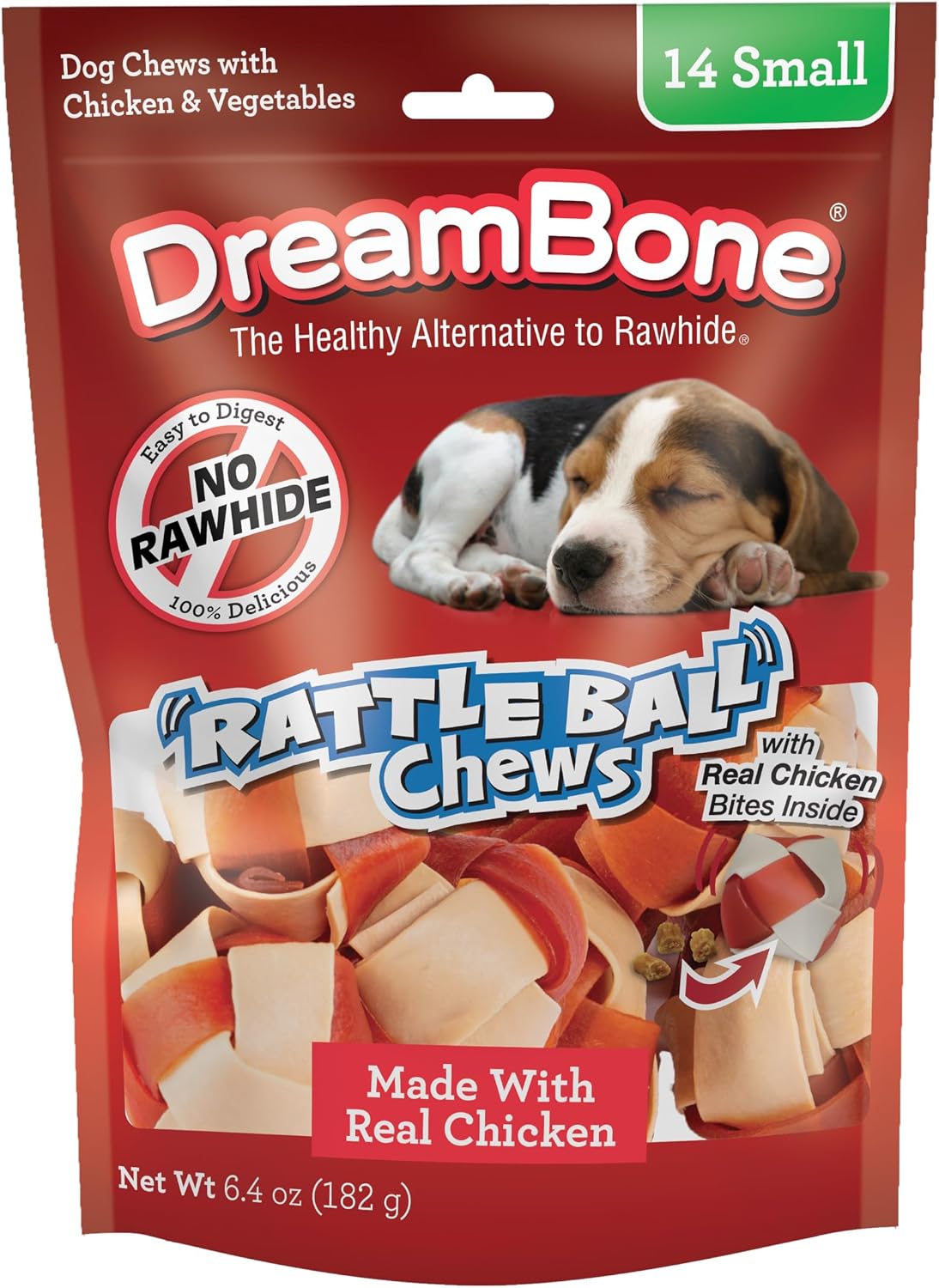 DreamBone RattleBall Chew Rawhide-Free Dog Treats, Real Protein, 14 Count | Daily Chew, Digests Safely and Completely