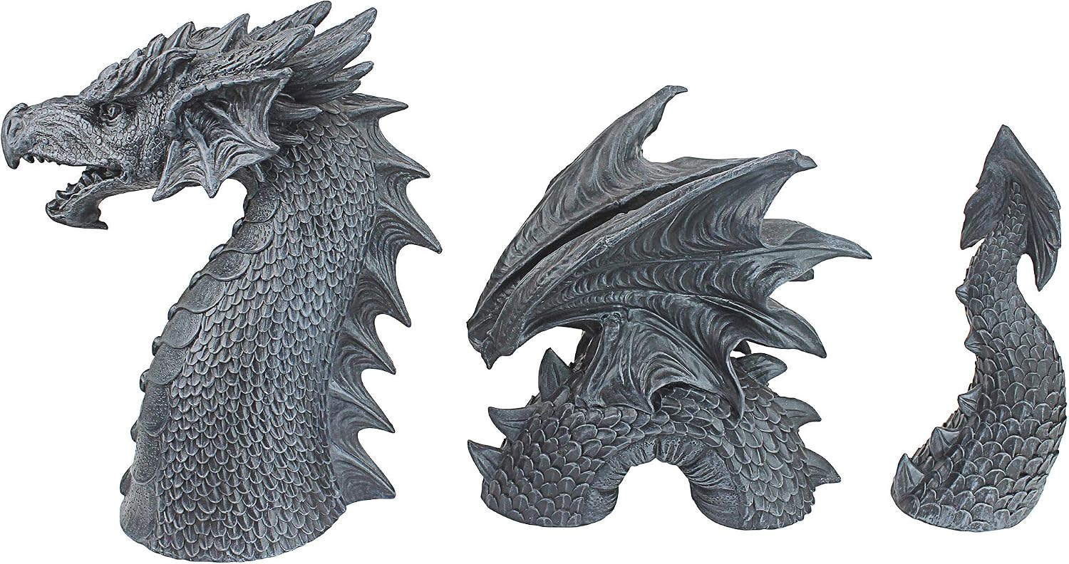 Design Toscano The Dragon of Falkenberg Castle Moat Lawn Garden Statue, 28 Inch Long, 14 Inch Tall, Cast Stone Resin, Gray Stone Finish