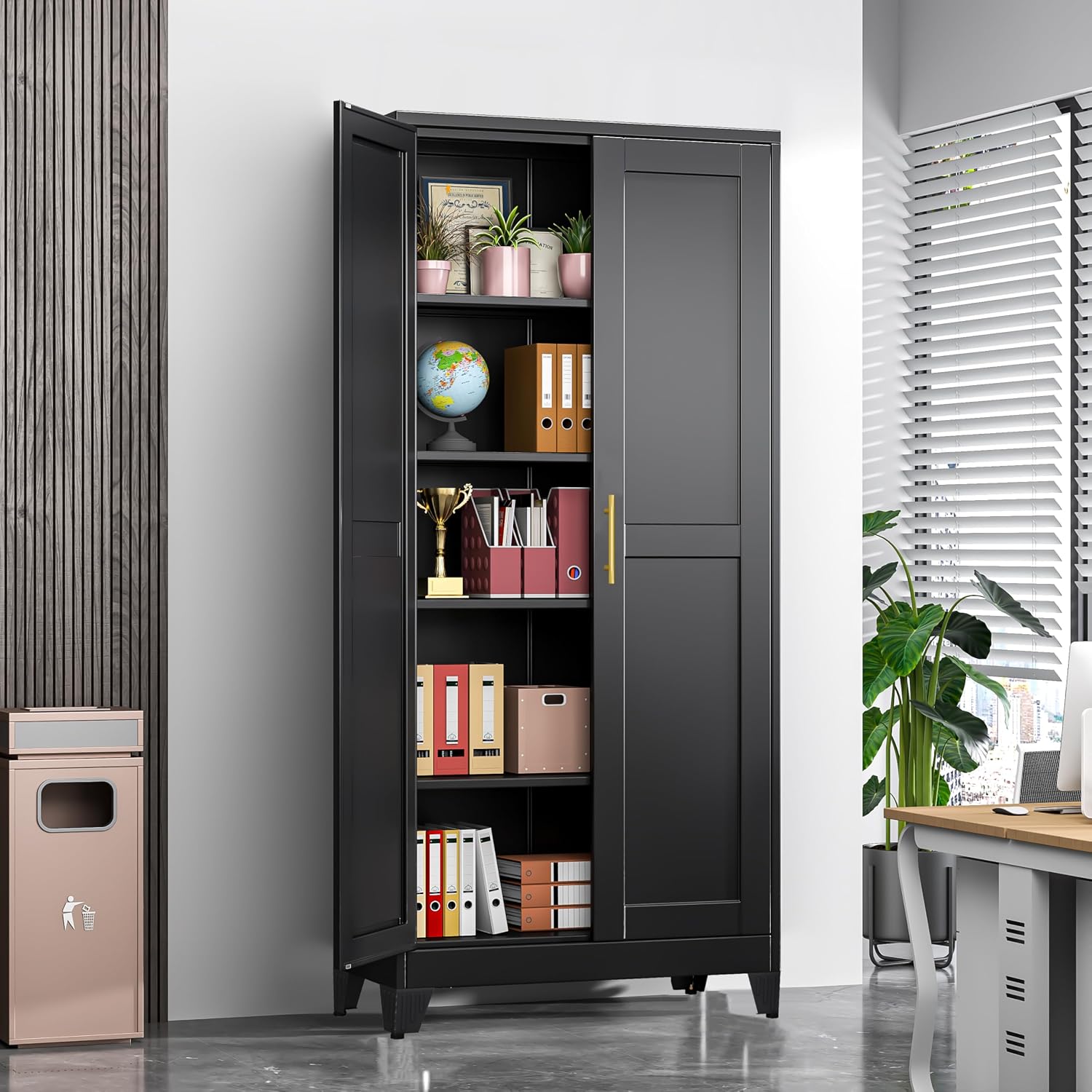 GAIOUS 75.2" Tall Metal Kitchen Pantry Storage Cabinets with 2 Door and 5 Adjustable Shelves, Cupboard for Kitchen, Dining Room, Living Room and Bathroom, White