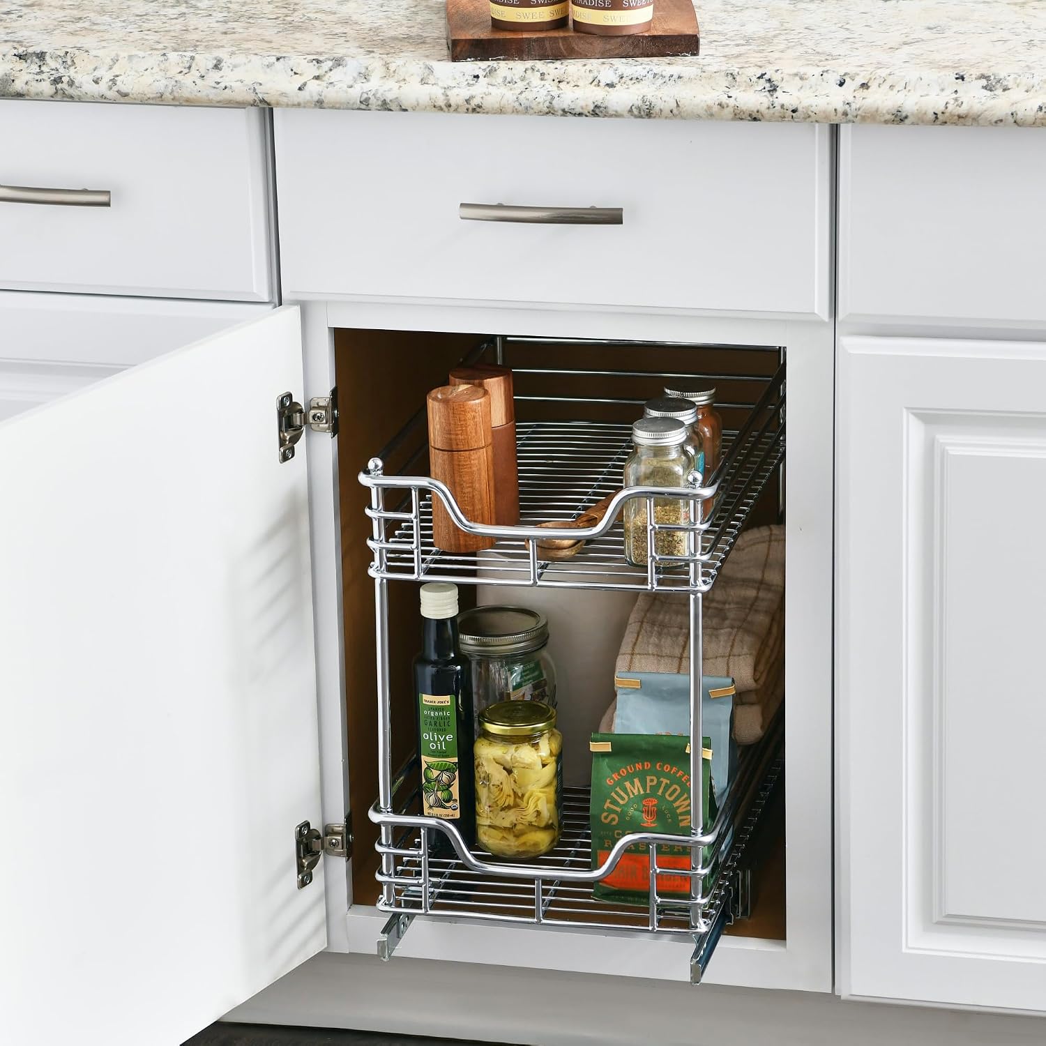 Household Essentials Glidez 2‑Tier Multipurpose Chrome‑Plated Steel Pull‑Out/Slide‑Out Under Cabinet Organizer, Chrome Finish
