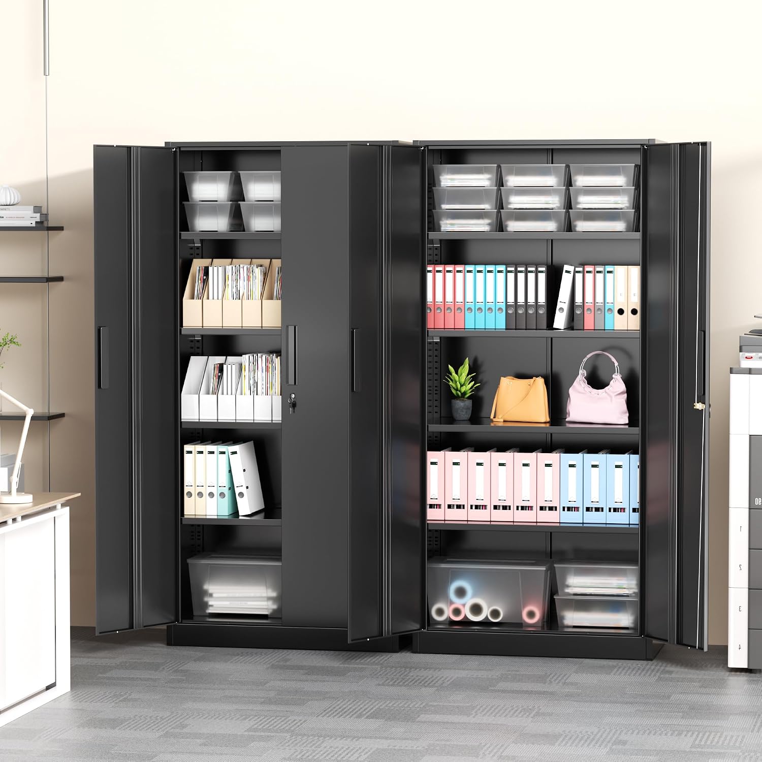 Greenvelly Steel SnapIt Storage Cabinet, 72" Locking Metal Garage Storage Cabinet with 4 Adjustable Shelves, 2 Doors and Lock for File, Office, Garage