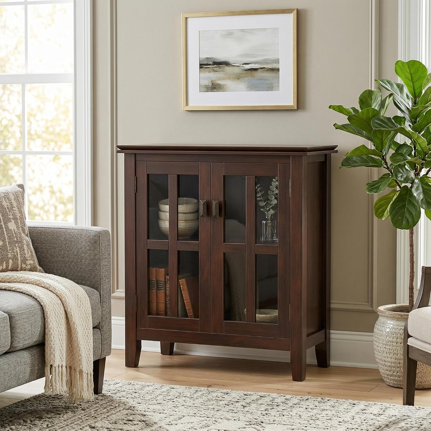 SIMPLIHOME Artisan 30" Wide Solid Wood Cabinet in Russet Brown