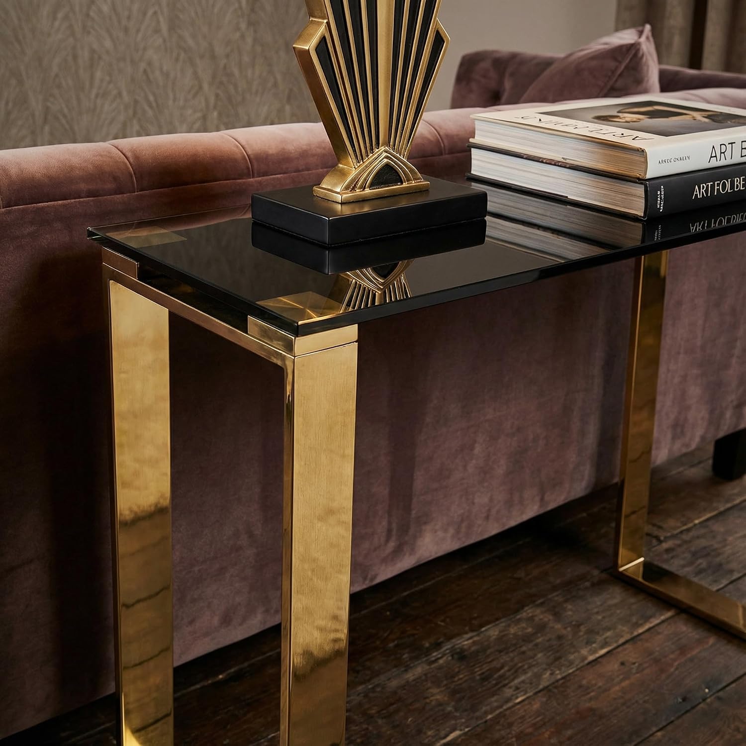 Cortesi Home CH-ET636045 Remini End Table, Gold Metal and Black Glass, End Table 18"