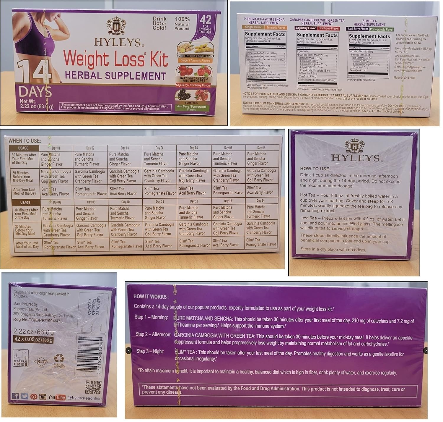 Hyleys 14 Day Weight Loss Tea, Garcinia & Matcha Green Tea, 42 Tea Bags
