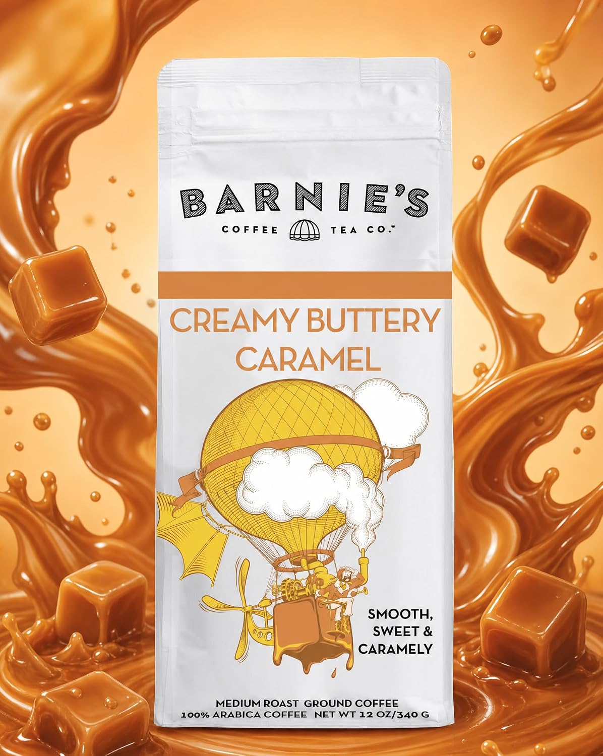 Barnie's Coffee English Salted Toffee Ground Coffee with Caramel, Molasses and Salted Creamy Butter Flavors, Medium Roasted Arabica Coffee Beans