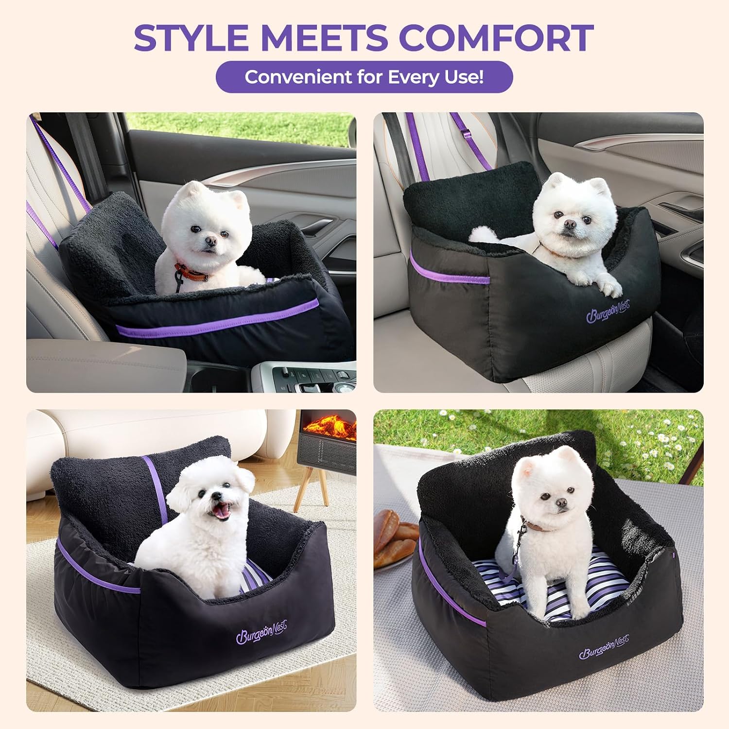 BurgeonNest Dog Car Seat for Small Dogs & Cats Under 25 lbs,Black