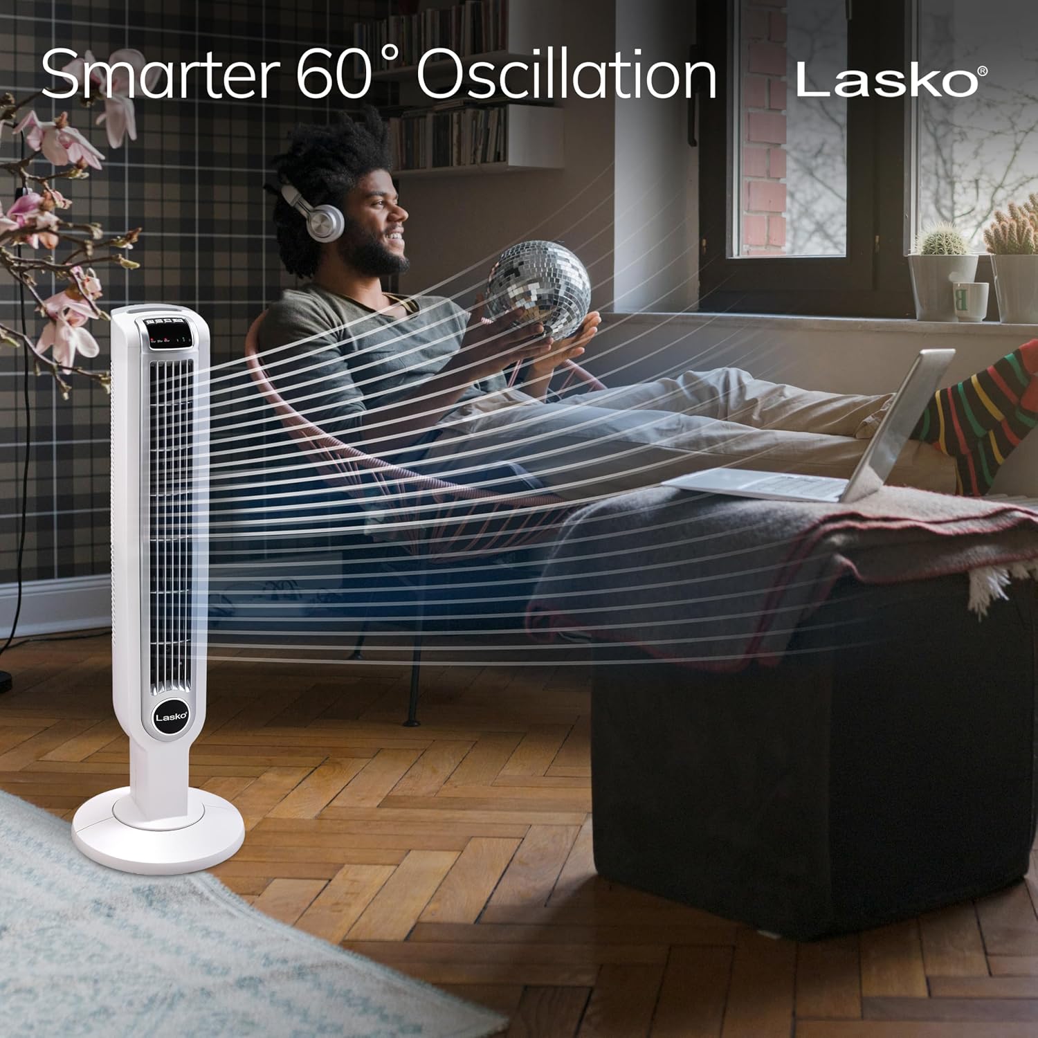 Lasko Oscillating Tower Fan with Remote Control - 36" - 2510 - White | Timer, Quiet Standing Fan for Bedroom, Office, and Home, 3 Speeds, Powerful Cooling Air