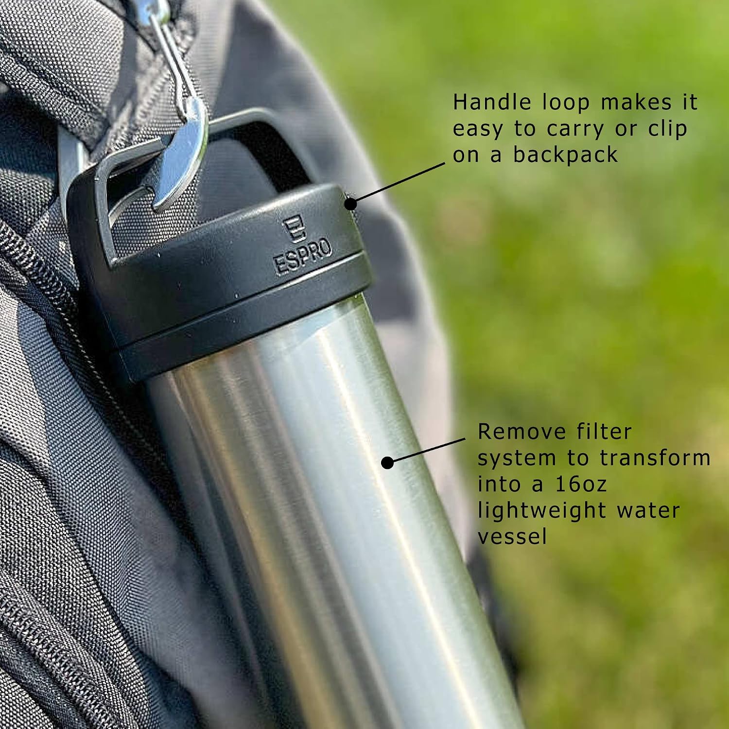 ESPRO Go P0 Ultralight French Press Coffee Maker for Travel, Vacuum Insulated Stainless Steel, 16 Ounces, Matte Meteorite Black