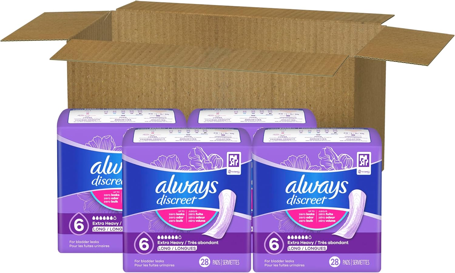 Always Discreet Adult Incontinence Pads for Women, Drier, 6 Drop Long Length, Extra Heavy Absorbency, Pads for Bladder Control Management, Bladder Leaks, & Postpartum Pads, 45ct