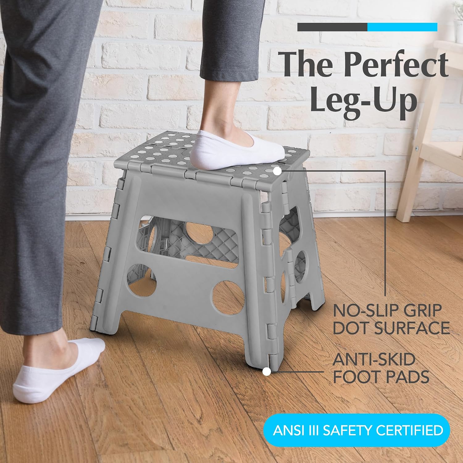 Handy Laundry Folding Step Stool 9 Inch, Black, Non-Slip Holds 300 lbs | 9 Inch, Black, Foldable Collapsible Step Stool, Non-Slip, Holds 300 lbs, Kitchen Bathroom Bedroom, Adults