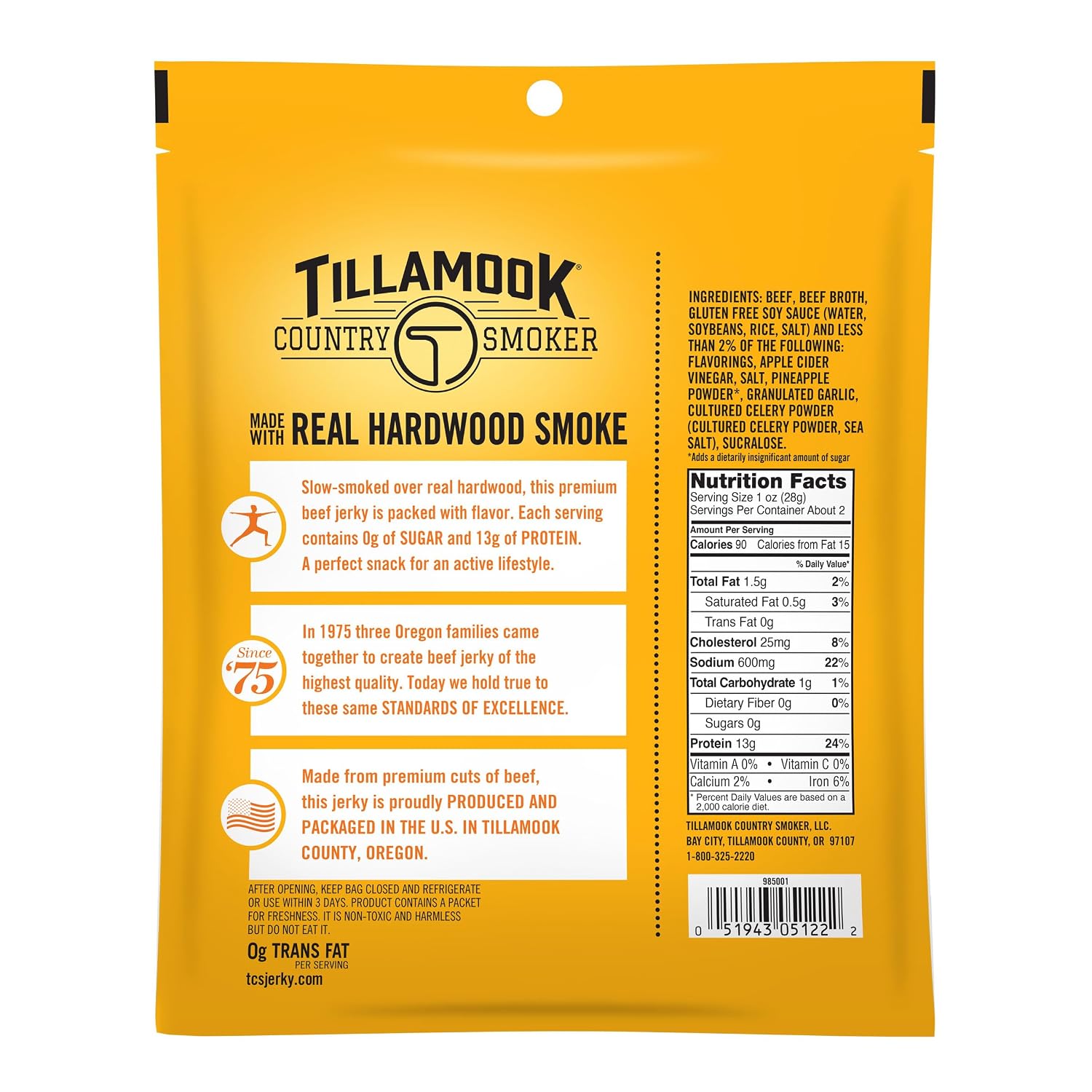 Tillamook Country Smoker Zero Sugar Keto Friendly Beef Jerky, Original, 2.2 Ounce