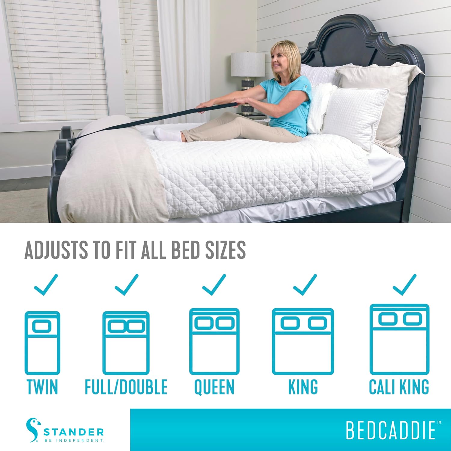Stander BedCaddie, Pull-Up Assist Bed-Ladder with Non-Slip Handles for Adults, Seniors, and Elderly, Adjustable Length Bed-Lift