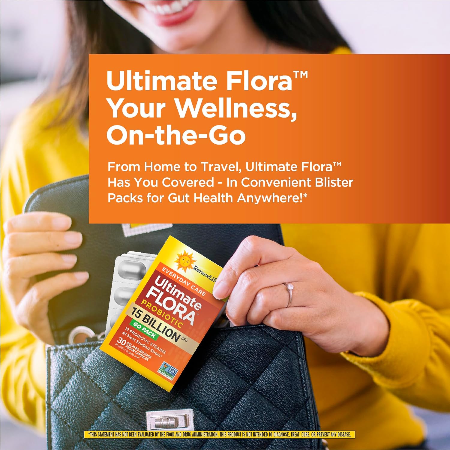 Renew Life Ultimate Flora Probiotic 15 Billion CFU | 30 Delayed Release Vegan Capsules Go Pack | Everyday Care Formula | Dairy, Soy, and Gluten Free Supplement