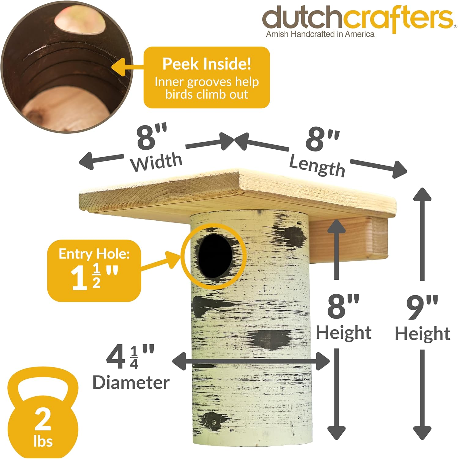 DutchCrafters Pole Mount Gilbertson Bluebird House with Removable Base, Durable Weatherproof Birdhouse Blue Bird Nesting Box for Outdoors (Poly Roof, 1 1/2" Entrance Hole)