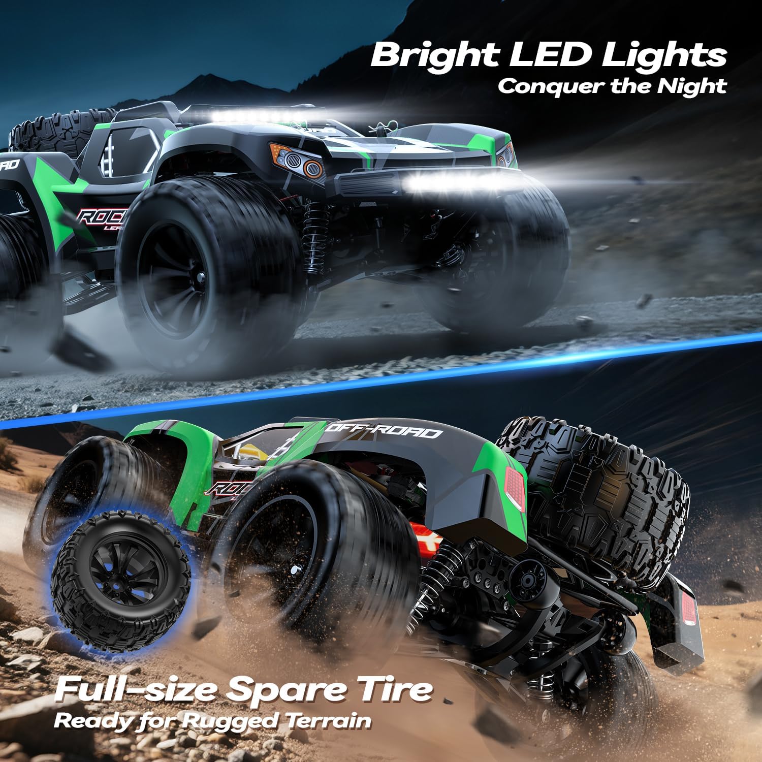 JM Racing 1:12 RC Car, 40KPH 4WD Off-Road Monster Truck for Adults and Kids | Rechargeable Battery, Waterproof RTR Design, LED Lights, Spare Tire