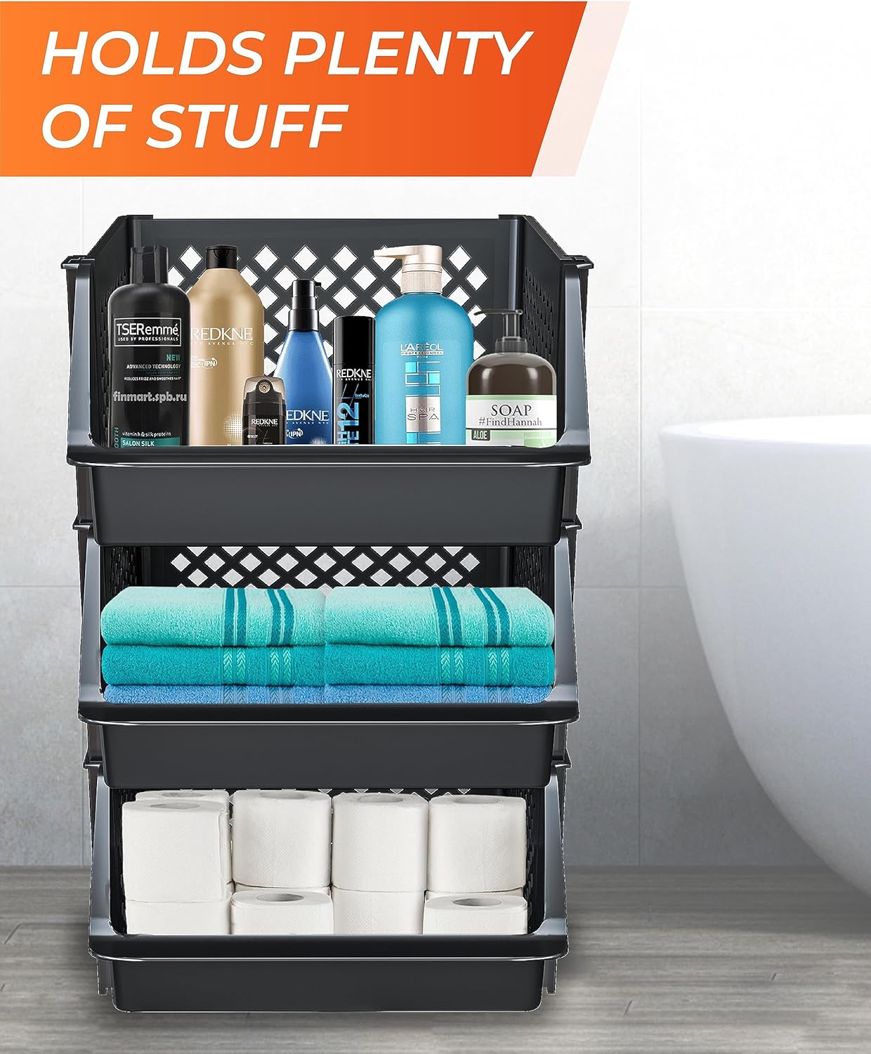 Skywin Stackable Storage Bins Open Front for Pantry Storage, 4 Pack - Black