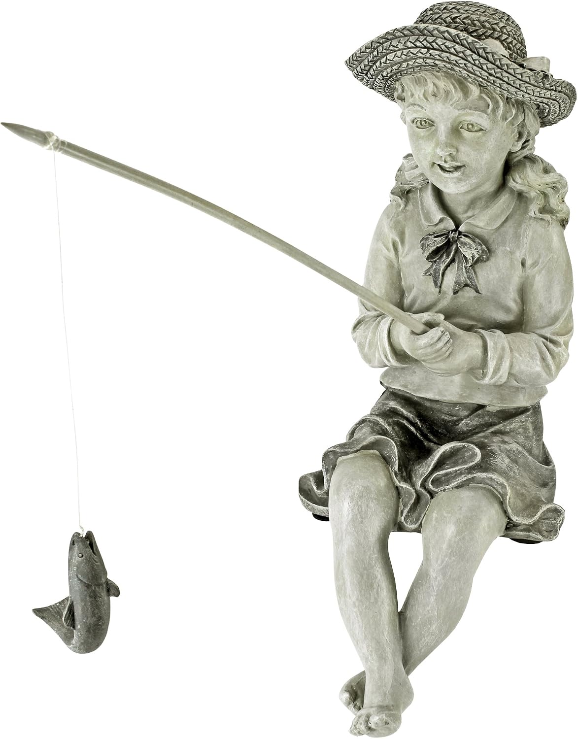 Design Toscano Frederic the Little Fisherman of Avignon Boy Fishing Garden Statue, 15 Inch Tall, Cast Stone Resin, Two Tone Stone Finish