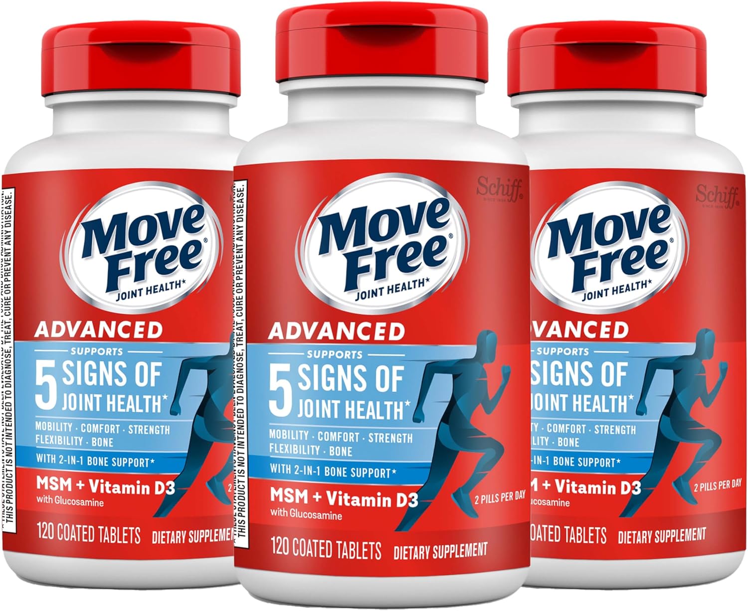 Move Free Advanced Glucosamine Chondroitin MSM + Vitamin D3-120 ct | Joint Support Supplement, Supports Mobility Comfort Strength Flexibility & Bone + Immune Health, 120 tablets (40 Servings)
