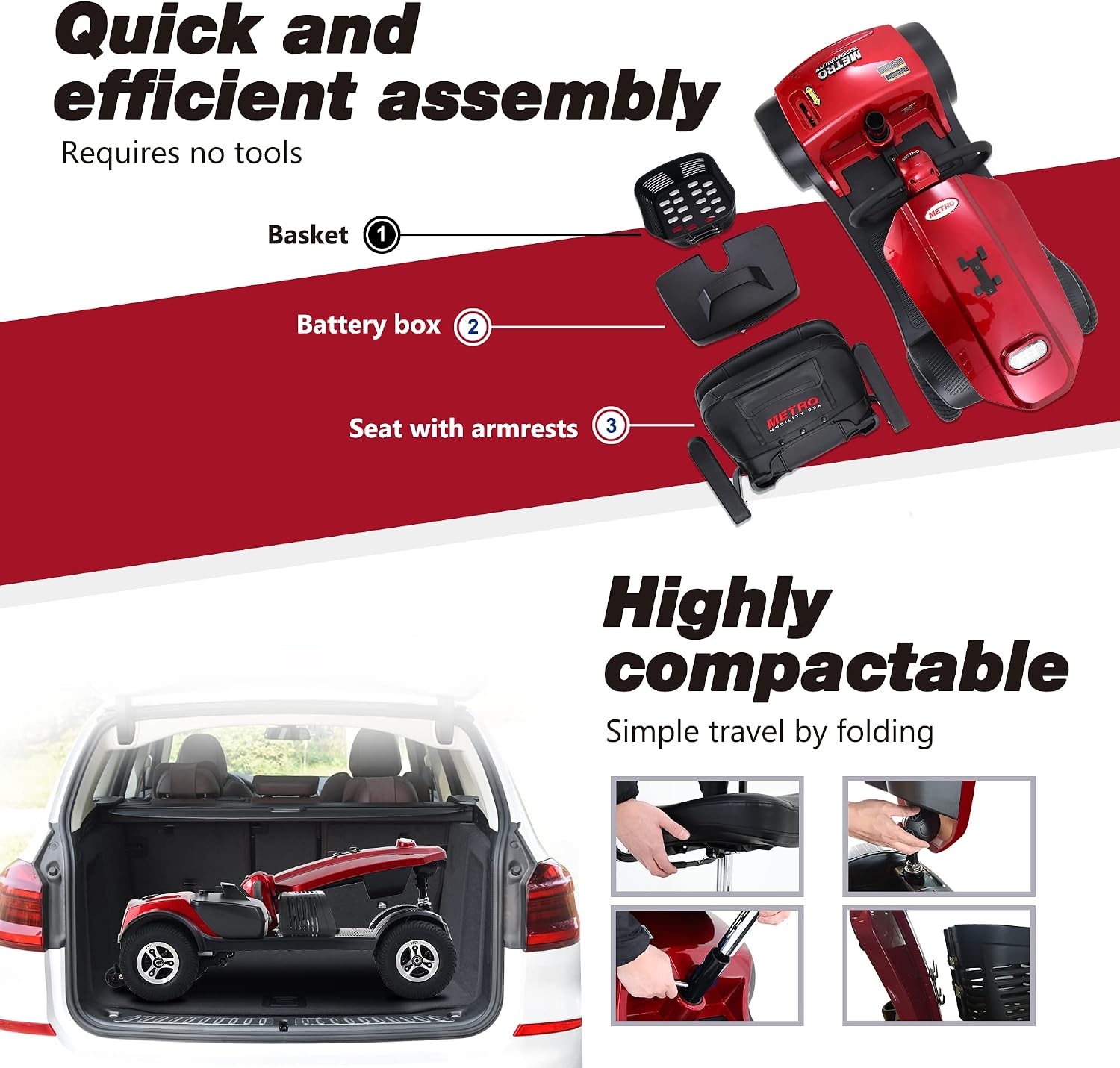 Metro Mobility 4 Wheel Powered Mobility Scooter for Seniors - 300 lbs Capacity Electric Mobility Scooter for Adults - Long Range Power Extended