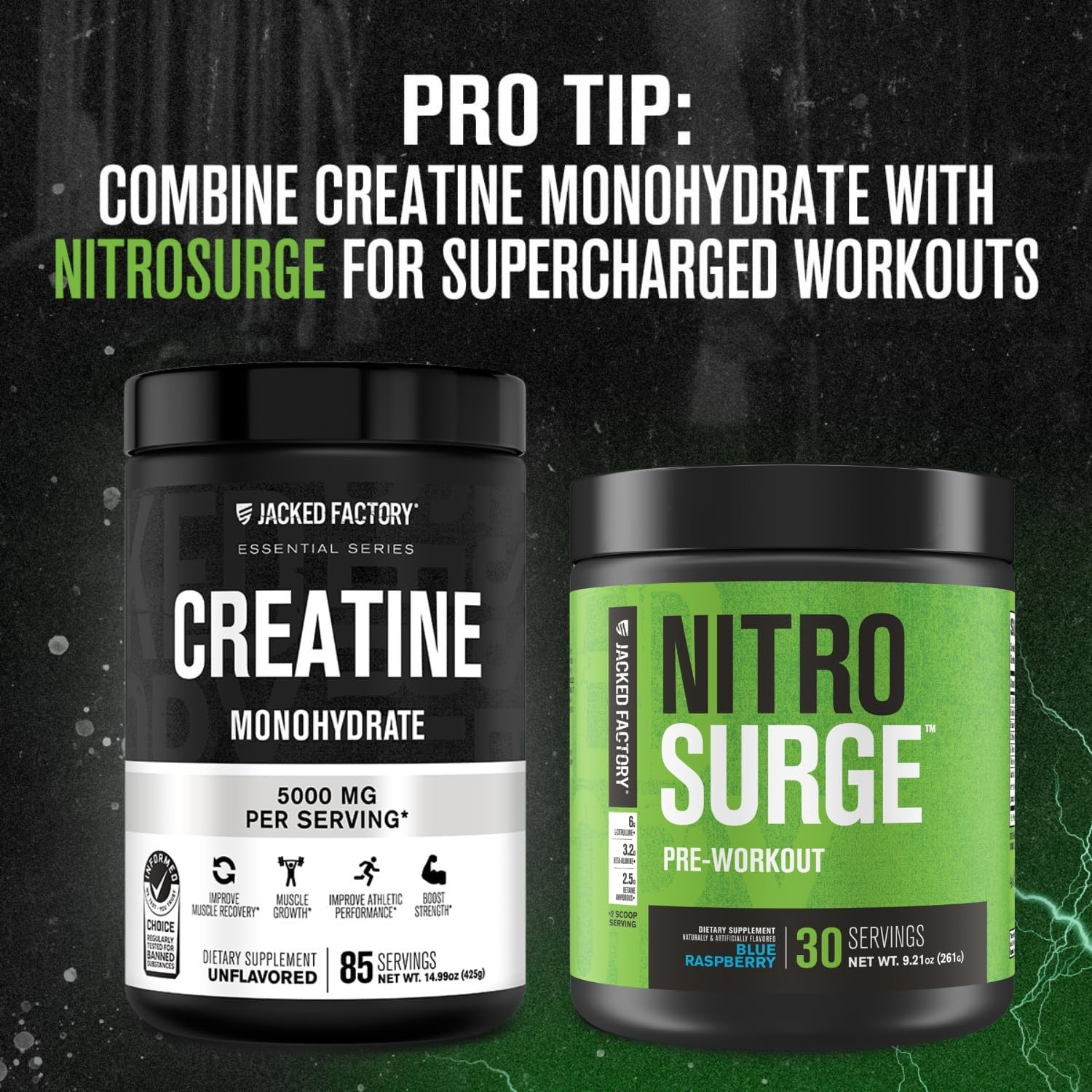 Jacked Factory Creatine Monohydrate Powder 425g - 5g Daily Micronized Creatine Monohydrate for Men and Women, Vegan-Friendly