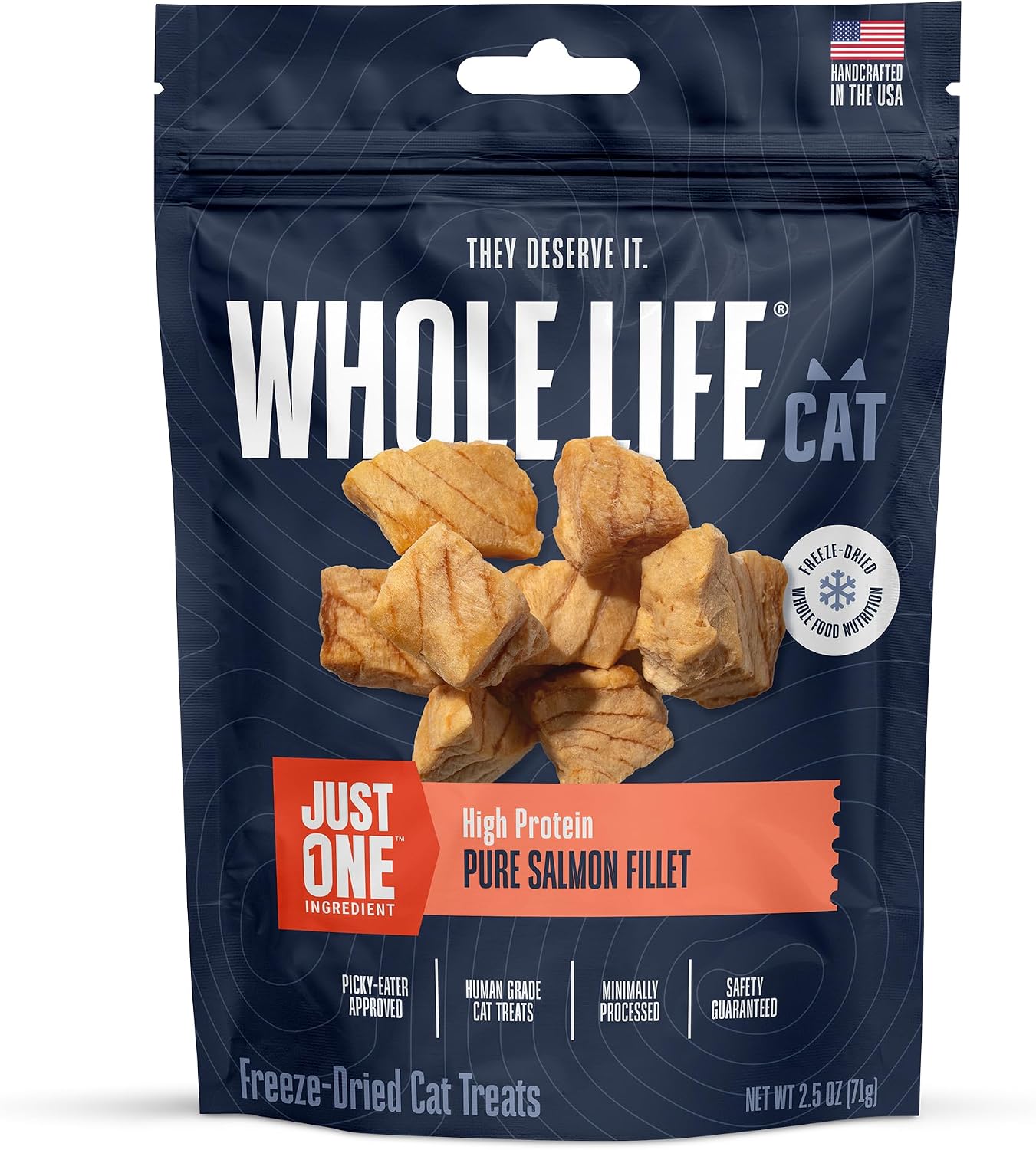 Whole Life Cat Just One Salmon Freeze Dried Cat Treats - Human Grade High Protein Food, Healthy Training Snacks, Freeze Dried Salmon Food Toppers, USA Made Natural Treats - 1 oz (Pack of 1)