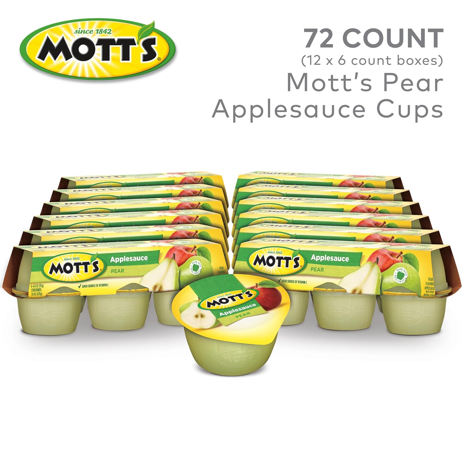 Mott's Applesauce, 4 Oz Cups, 36 Count, No Artificial Flavors, Good Source of Vitamin C, Nutritious Option for The Whole Family