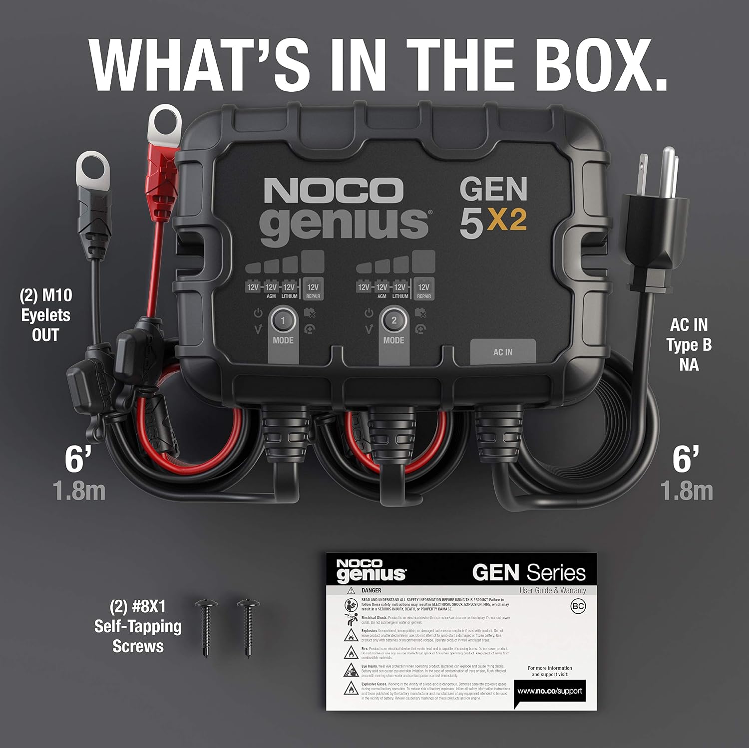 NOCO GEN5X2 12V 10A 2-Bank OnBoard Marine Battery Charger & Maintainer