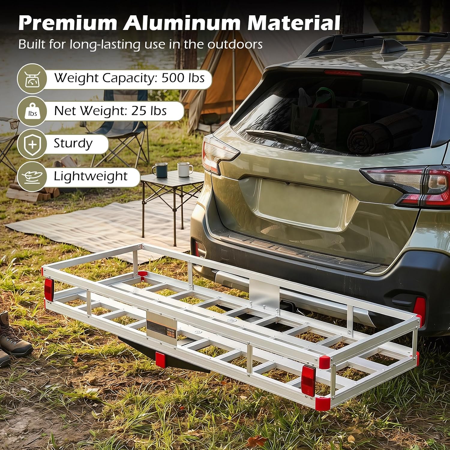 Goplus Hitch Cargo Carrier, Aluminum Hitch Mount Cargo Basket with 500LBS Capacity, Fits 2” Receiver